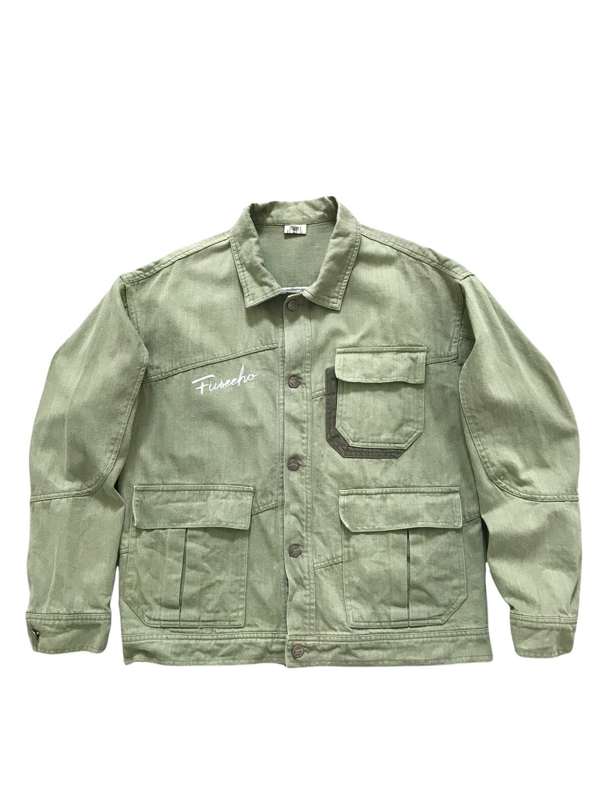 Japanese Brand FUSEEHO Sage Green Denim Jacket Size US XL / EU 56 / 4 - 1 Thumbnail