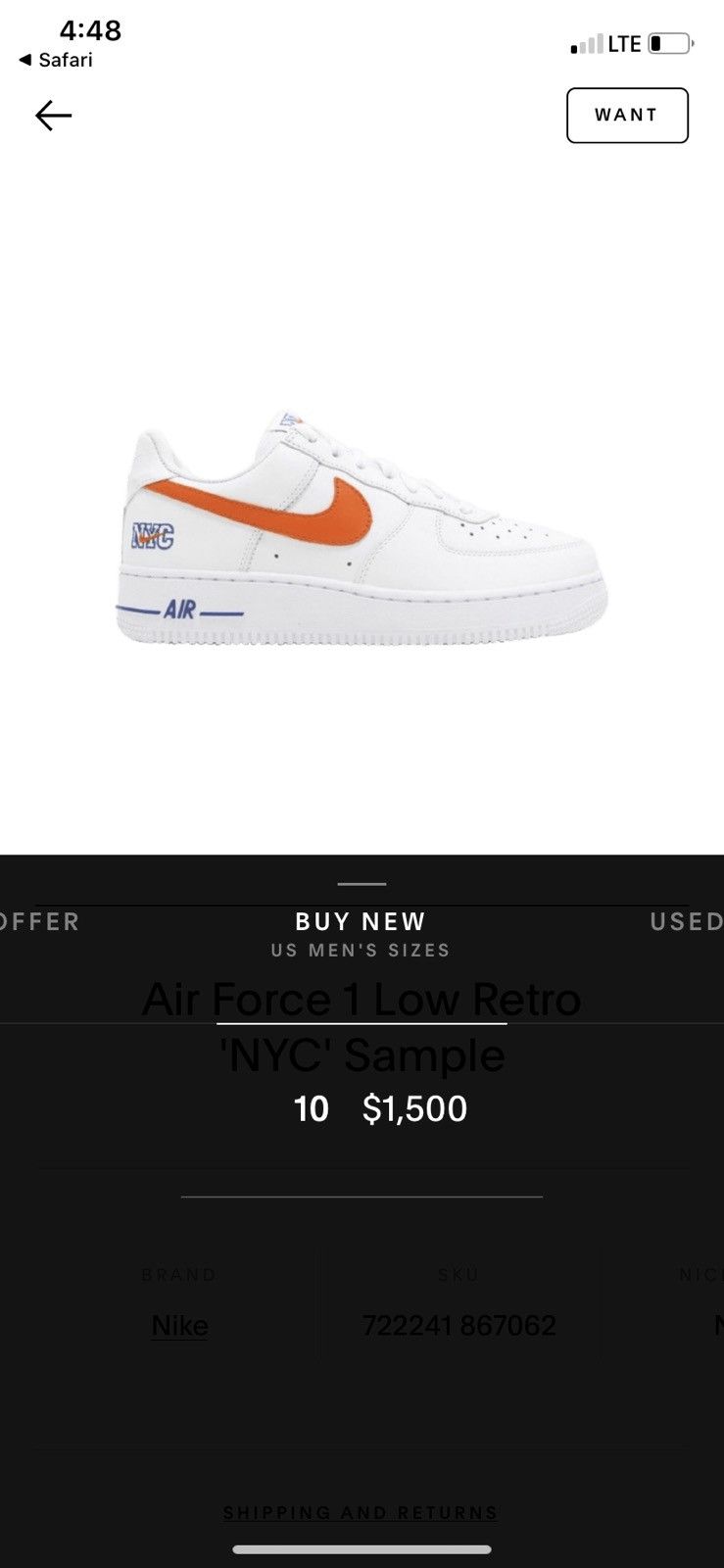 Nike Nike Air Force 1 Low NYC Sample Size US 10.5 / EU 43-44 - 10 Thumbnail