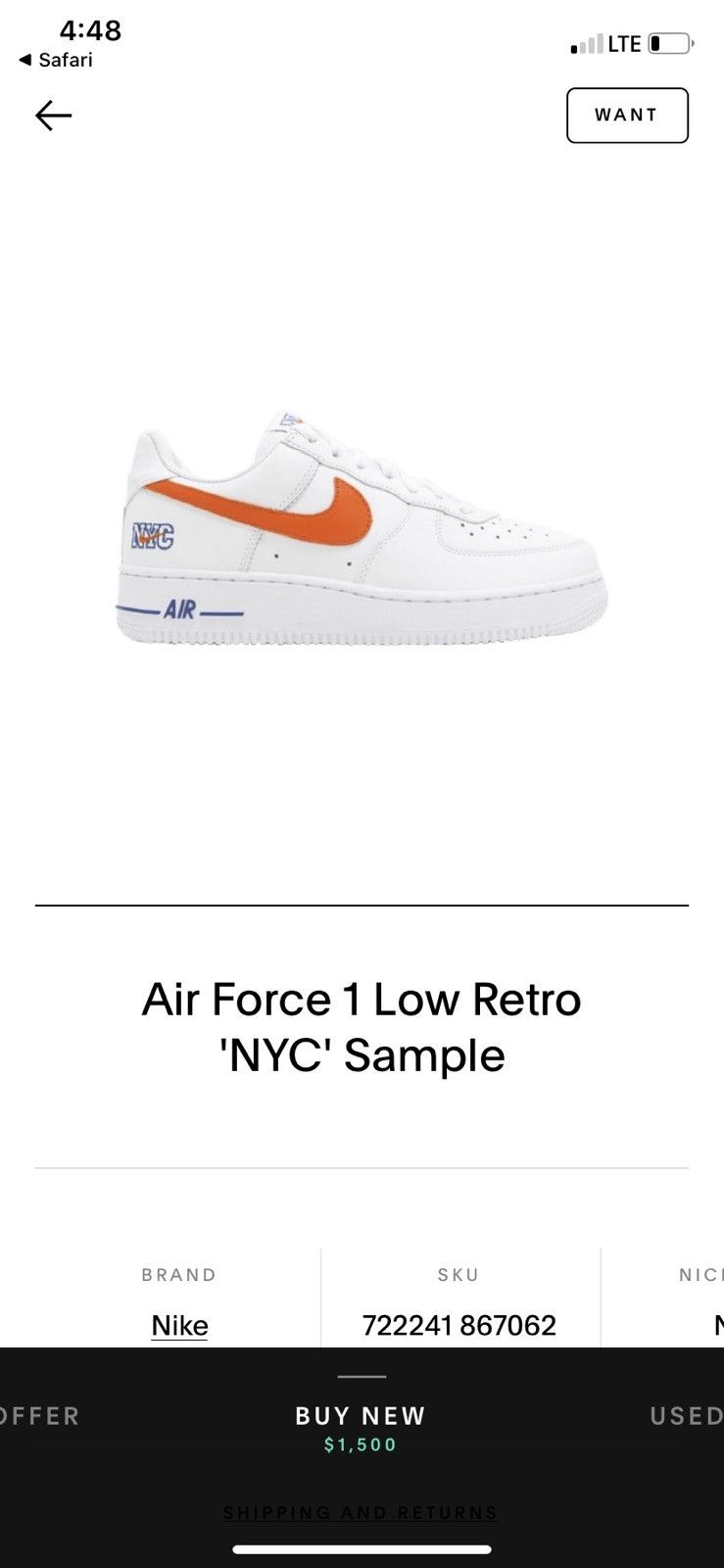 Nike Nike Air Force 1 Low NYC Sample Size US 10.5 / EU 43-44 - 9 Thumbnail