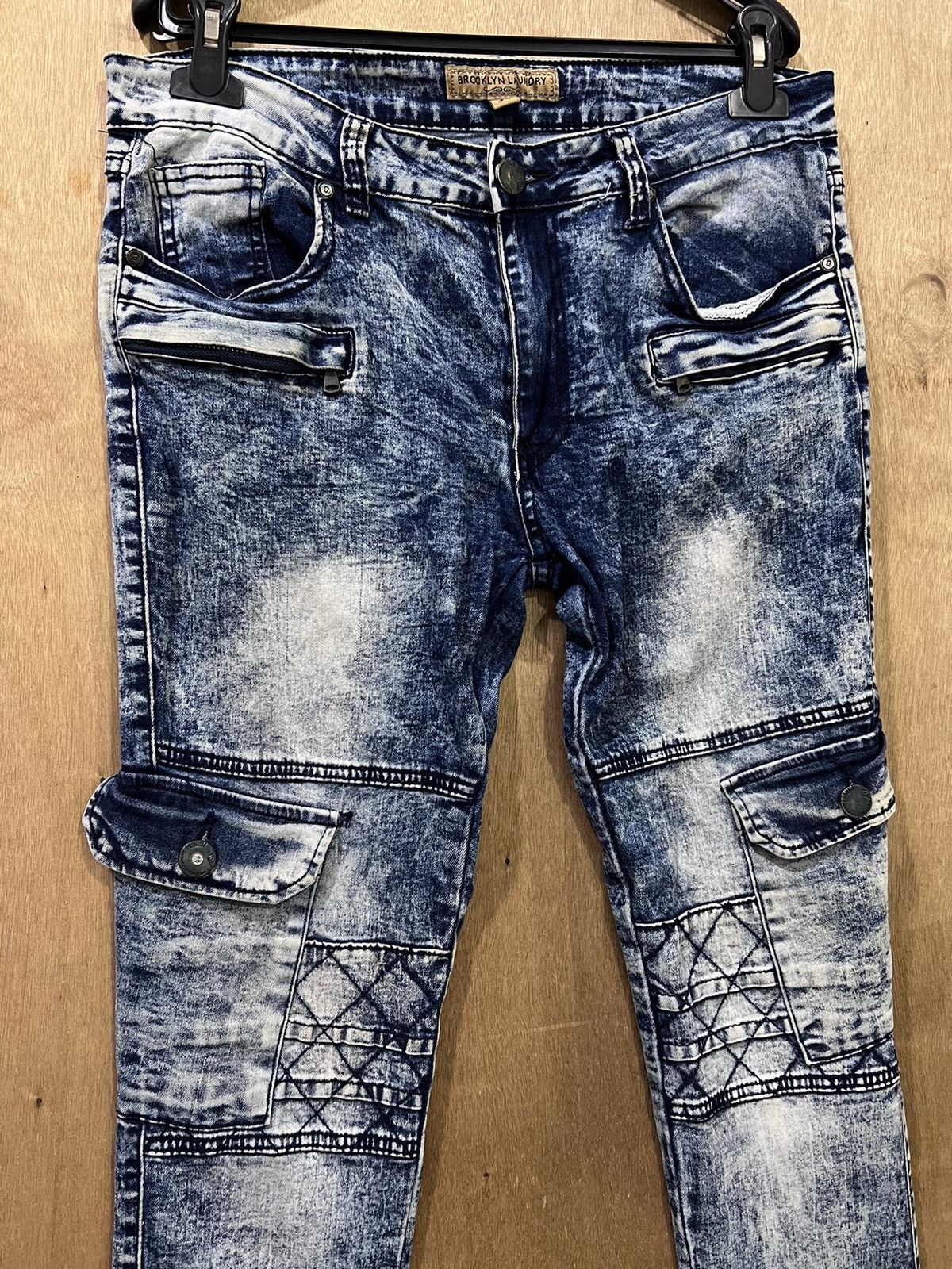 Brooklyn Denim Co. BROOKLYN LAUNDRY Bleach Acidwash Tactical Cargo Denim Jeans Size US 32 / EU 48 - 7 Thumbnail