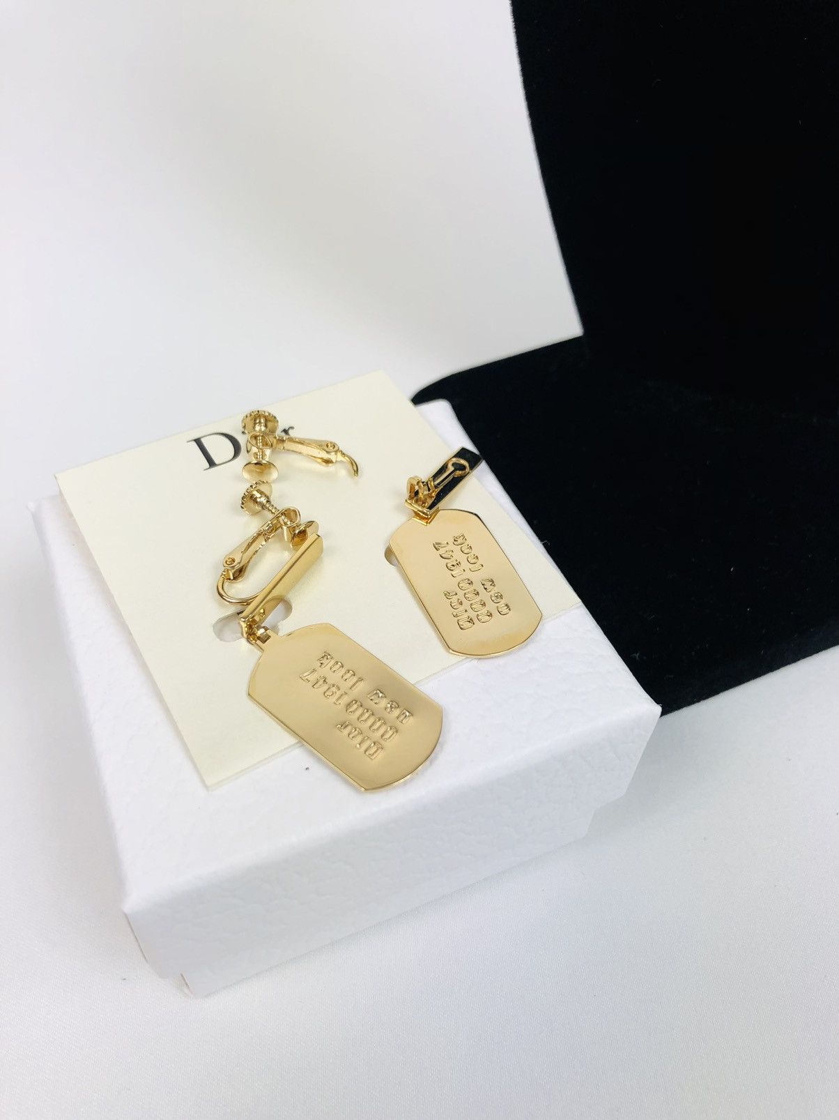 image of Dior Dog Tag Earrings in Gold, Men's