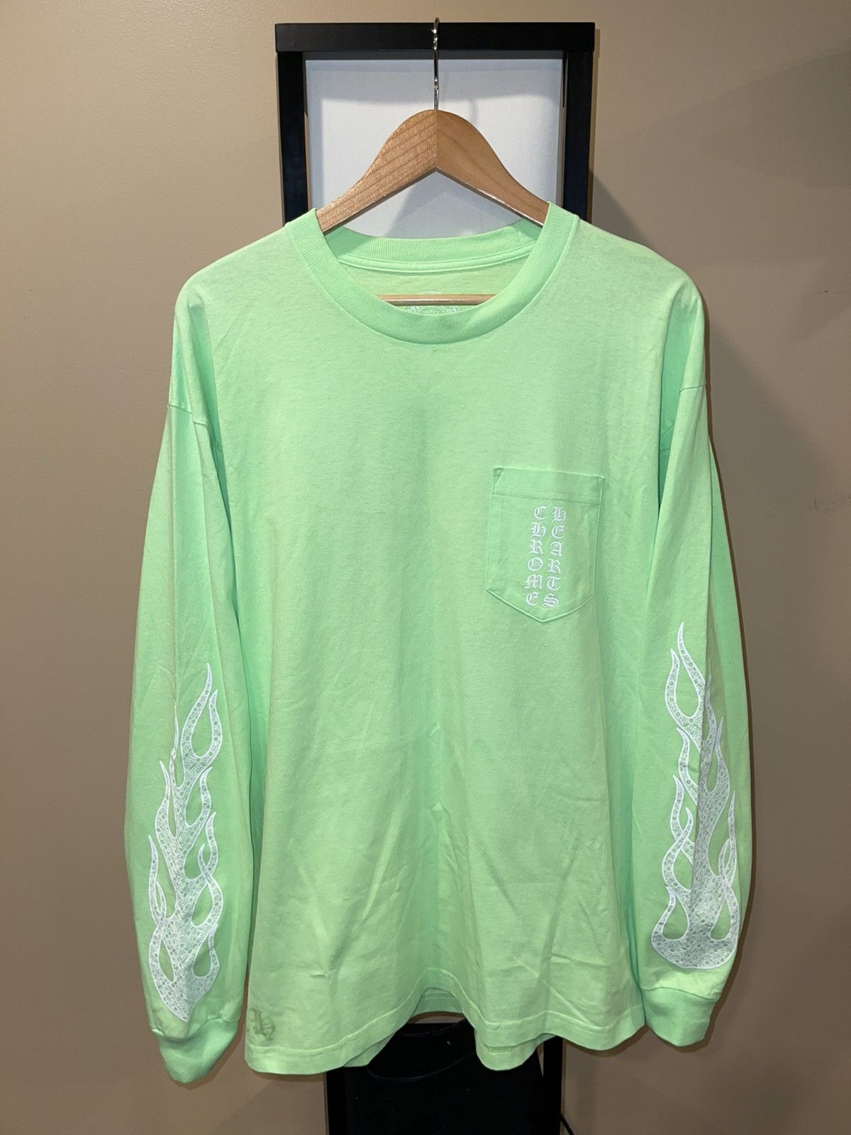 image of Chrome Hearts Neon Green Flames Long Sleeve Tee Virgil, Men's (Size XL)