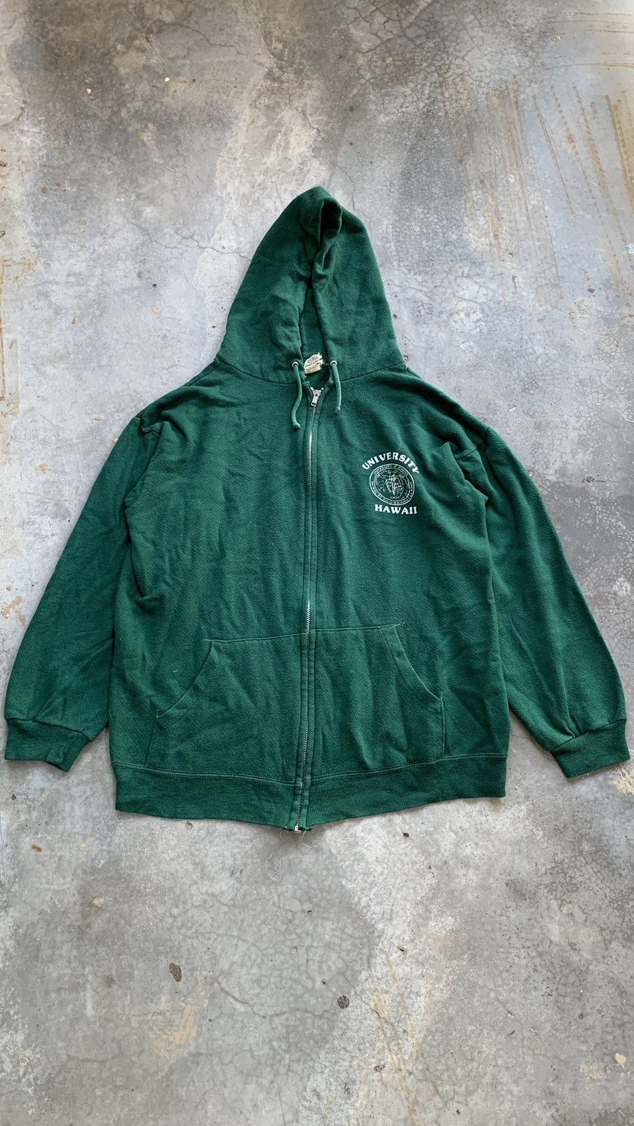 image of American College x Velva Sheen Vintage Usa 70's Universiy Hawaii Zip Up Sweatshirt Hoodie in Green 