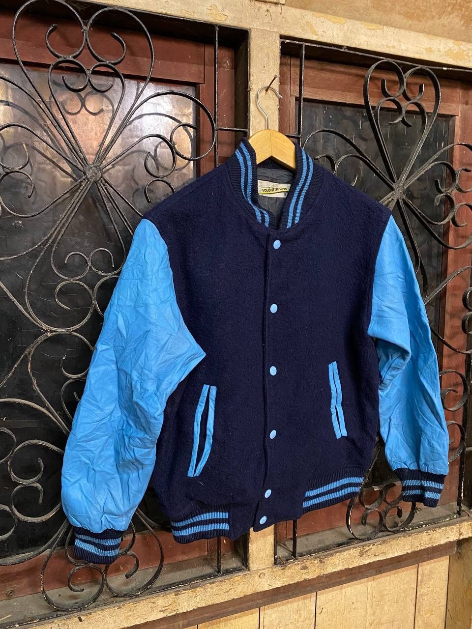 Japanese Brand Varsity Navy Wool and Genuine Sky Leather Size US S / EU 44-46 / 1 - 2 Thumbnail