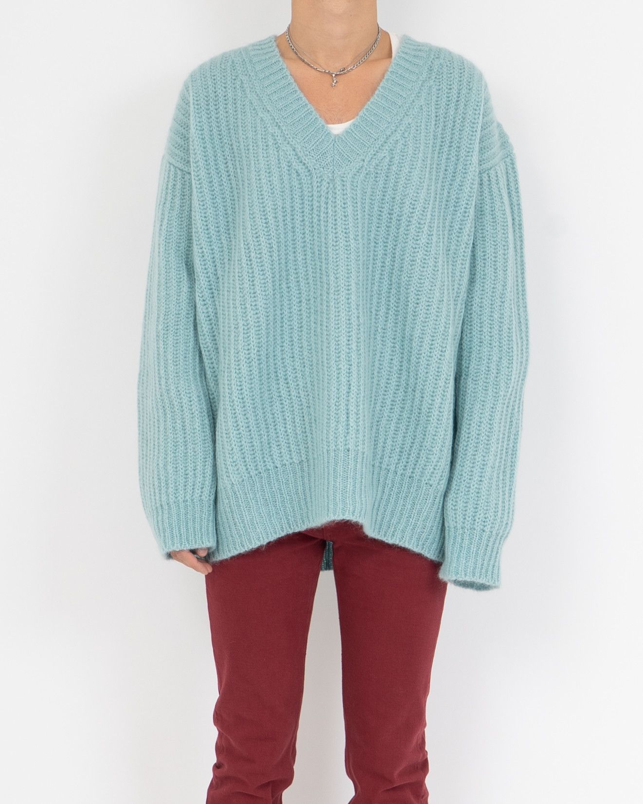 Calvin Klein 205W39NYC × Raf Simons Oversized V Neck Knit Baby Blue Size US S / EU 44-46 / 1 - 8 Thumbnail