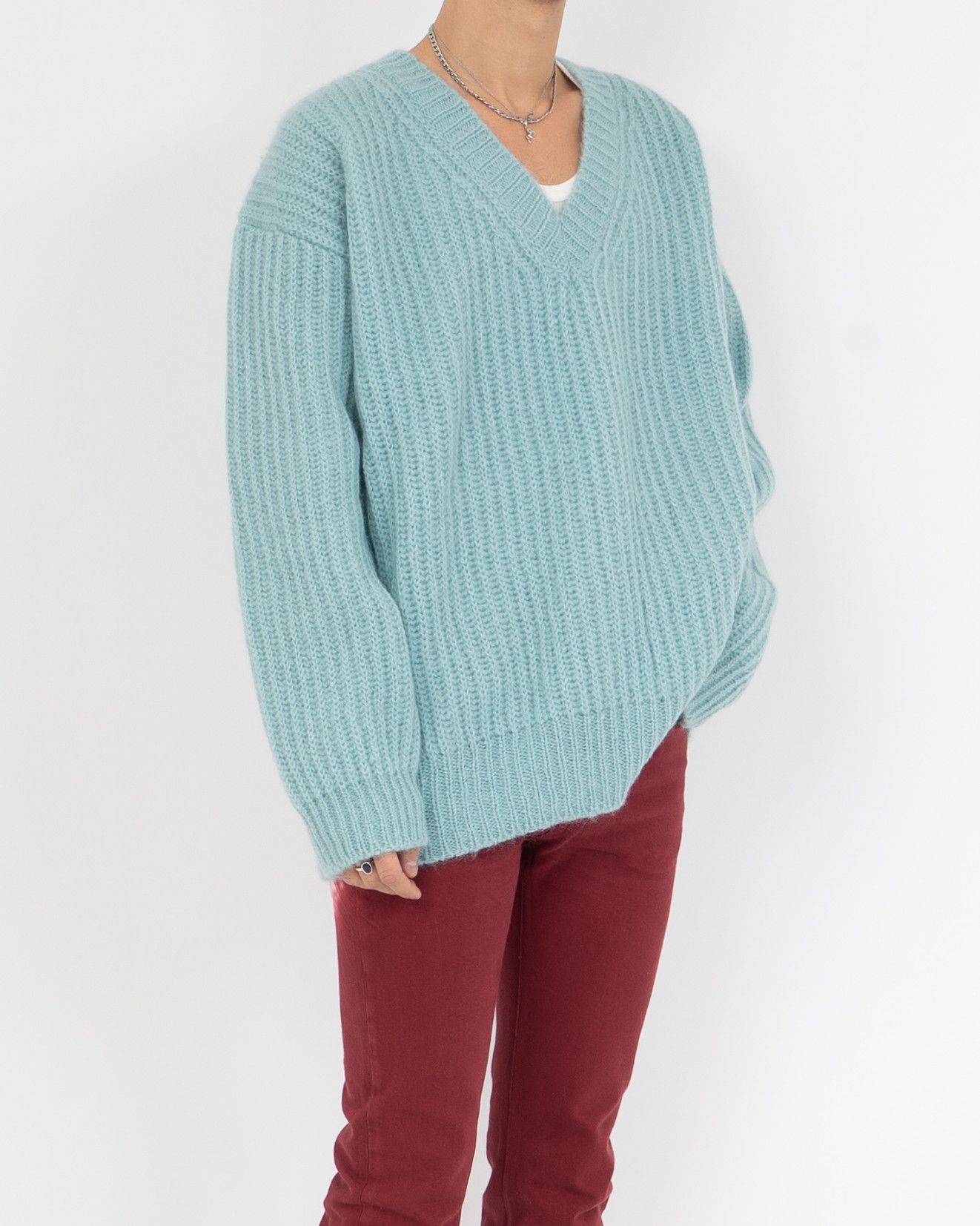 Calvin Klein 205W39NYC × Raf Simons Oversized V Neck Knit Baby Blue Size US S / EU 44-46 / 1 - 6 Thumbnail