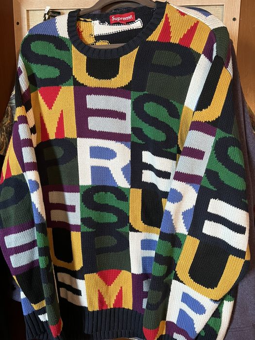 Supreme big letters shop sweater multicolor xl