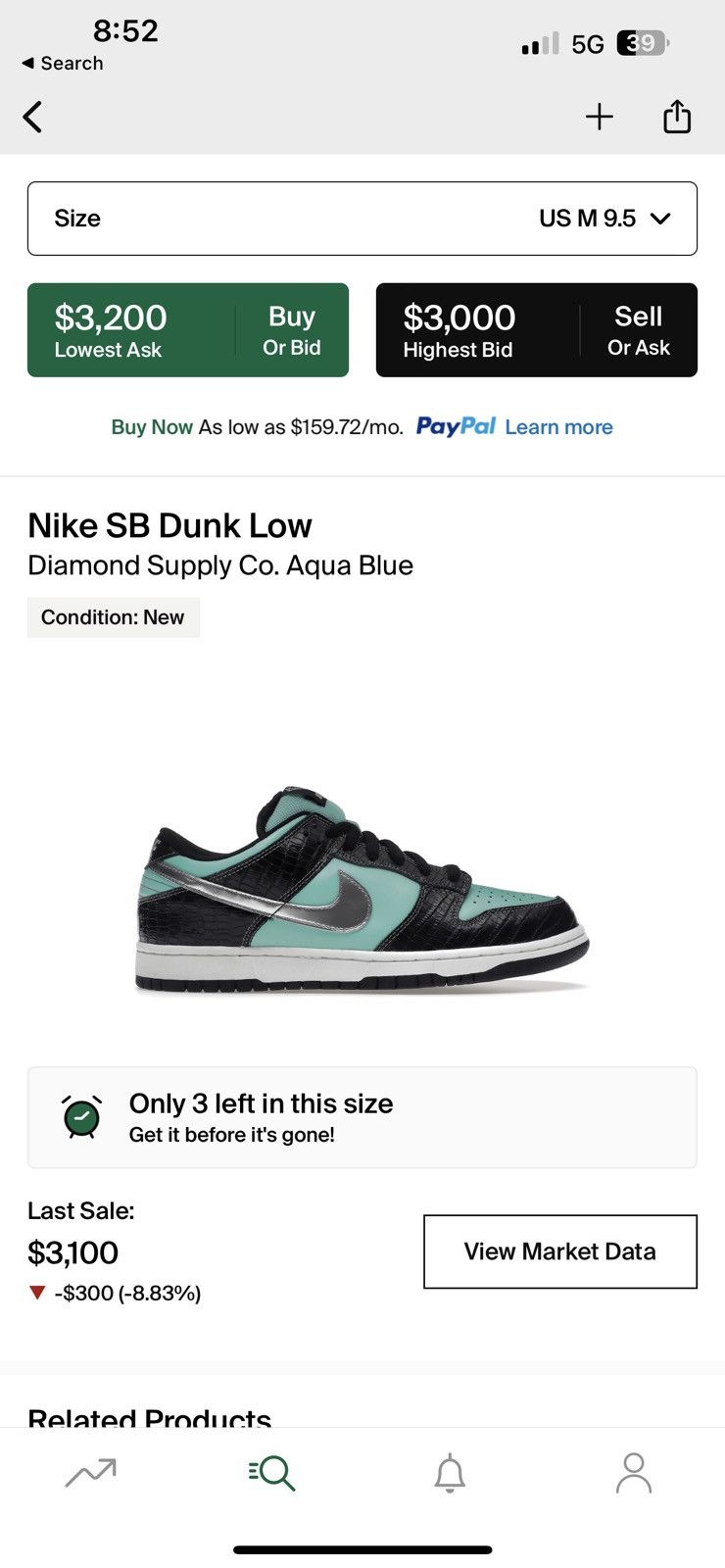 Nike Nike Dunk SB Low Diamond Supply Co. Aqua Blue Size US 9.5 / EU 42-43 - 22 Thumbnail