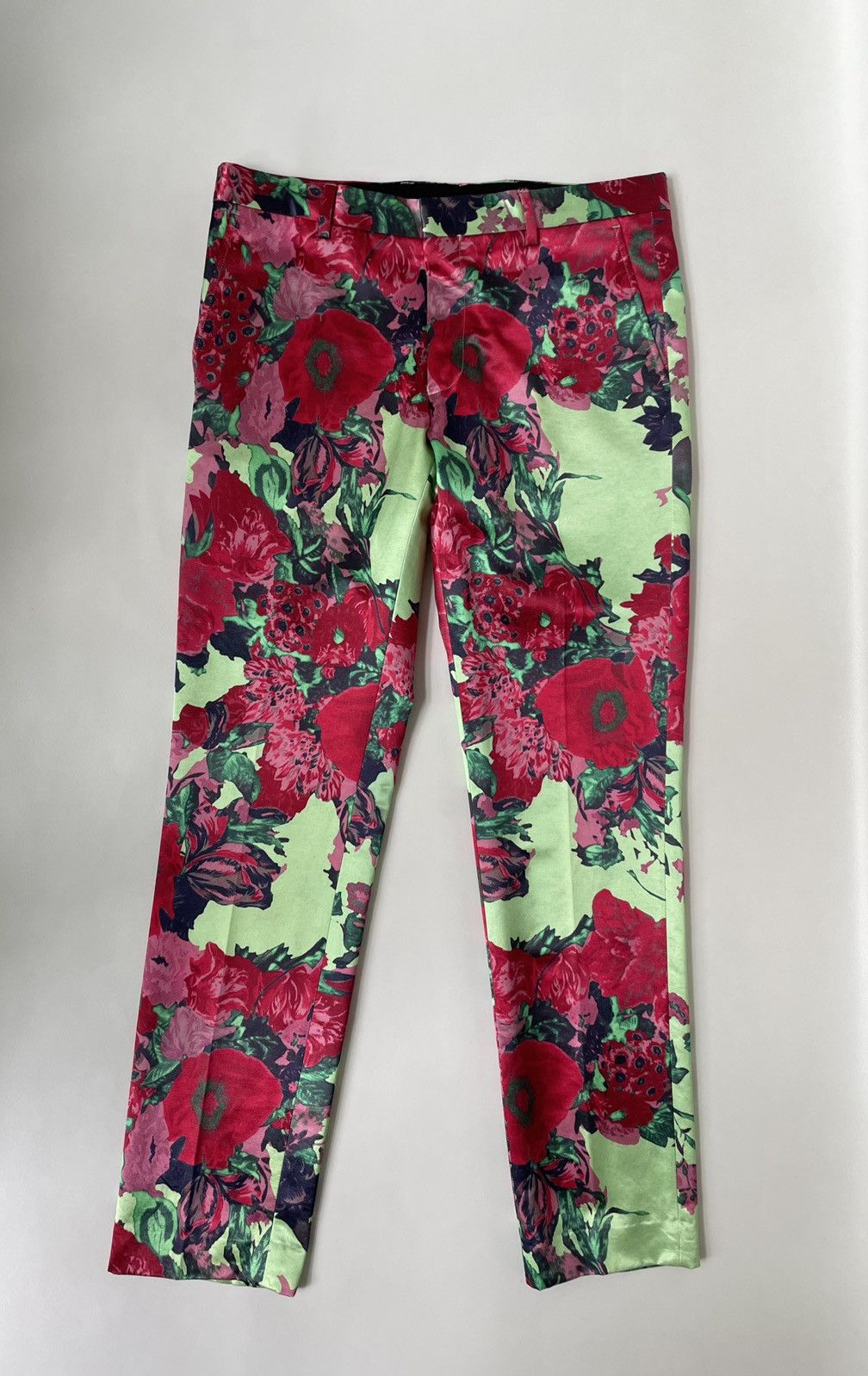 image of Dries Van Noten S/s 20 Neon Floral Print Satin Trousers, Men's (Size 32)