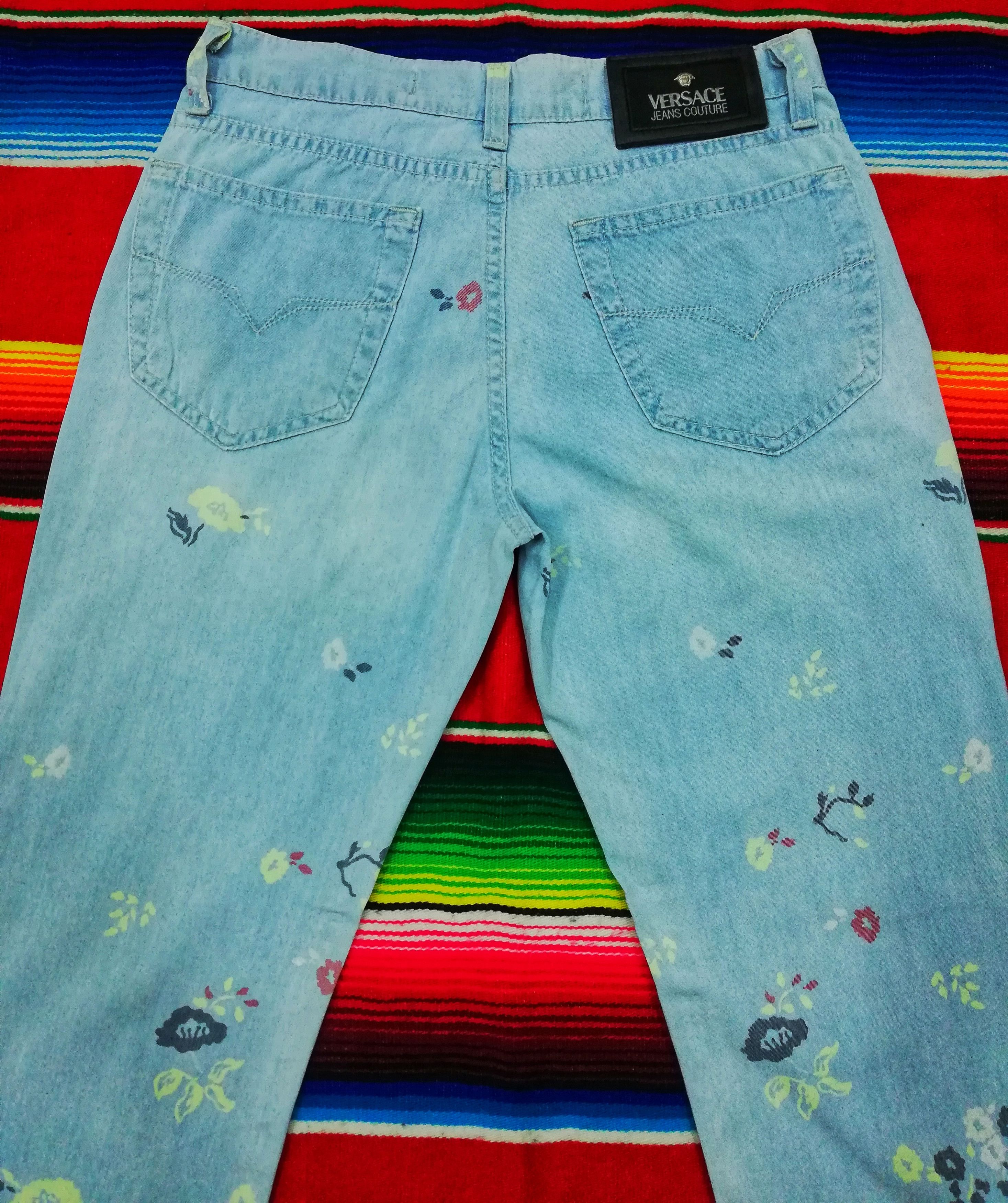 Versace × Versace Jeans Couture 🔥Versace Jeans Couture Floral Painted Straight Cut Pants🔥 Size US 27 - 18 Thumbnail