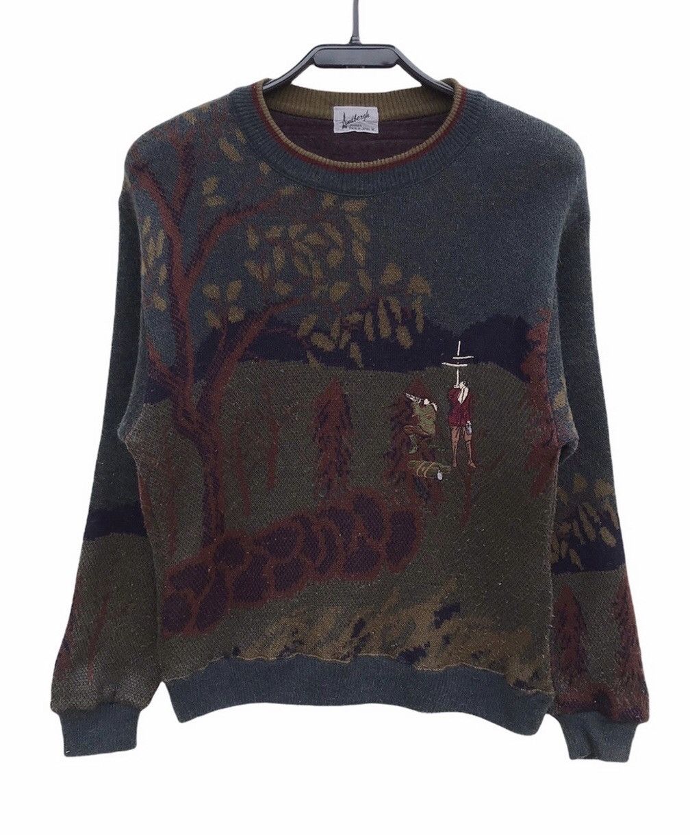 Lindbergh × Vintage Rare Lindbergh Japan Knit Sweater - Vintage Hunting Scene Size US S / EU 44-46 / 1 - 1 Thumbnail