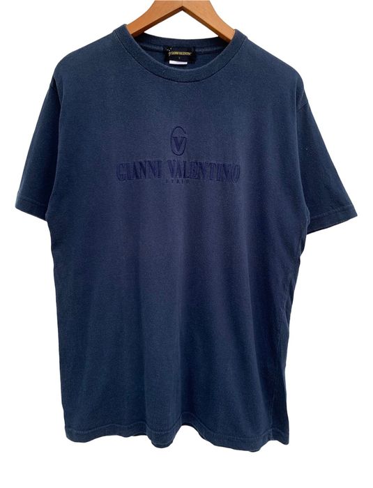 Valentino Gianni Valentino Italy Navy Tonal Embroidery Logo Tee