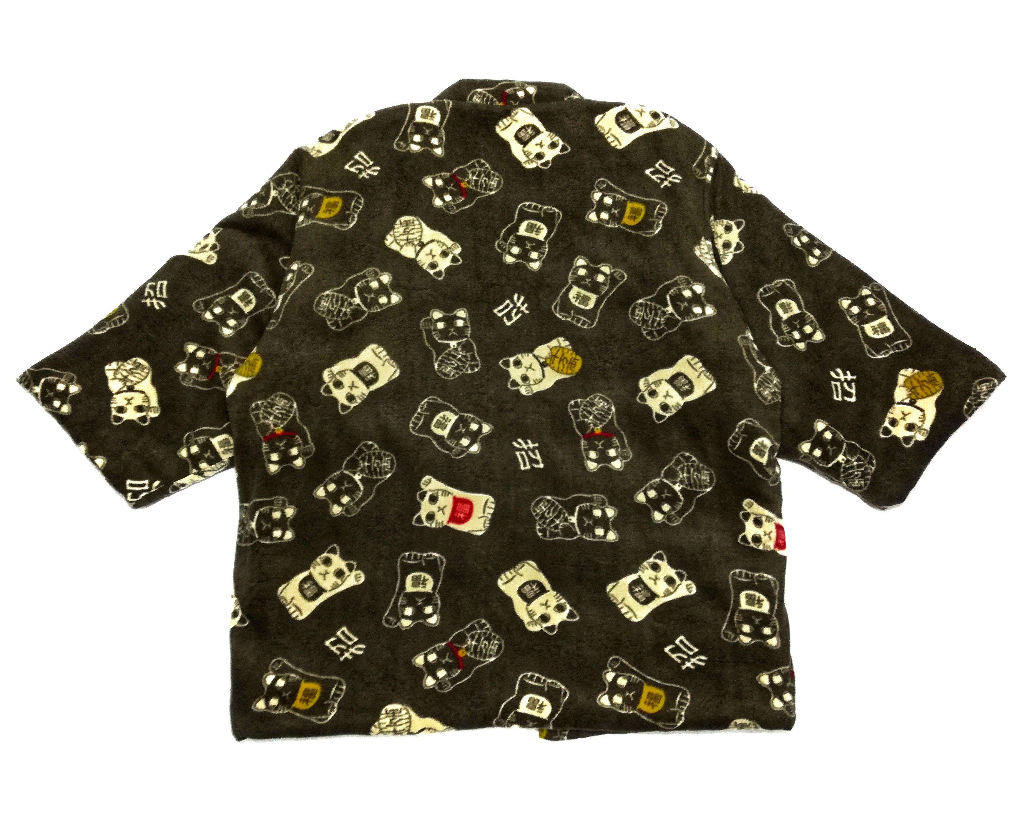 Japanese Brand 🔥Hanten Traditional Light Puffer Kimono Fleece Cat Print Size US L / EU 52-54 / 3 - 10 Thumbnail