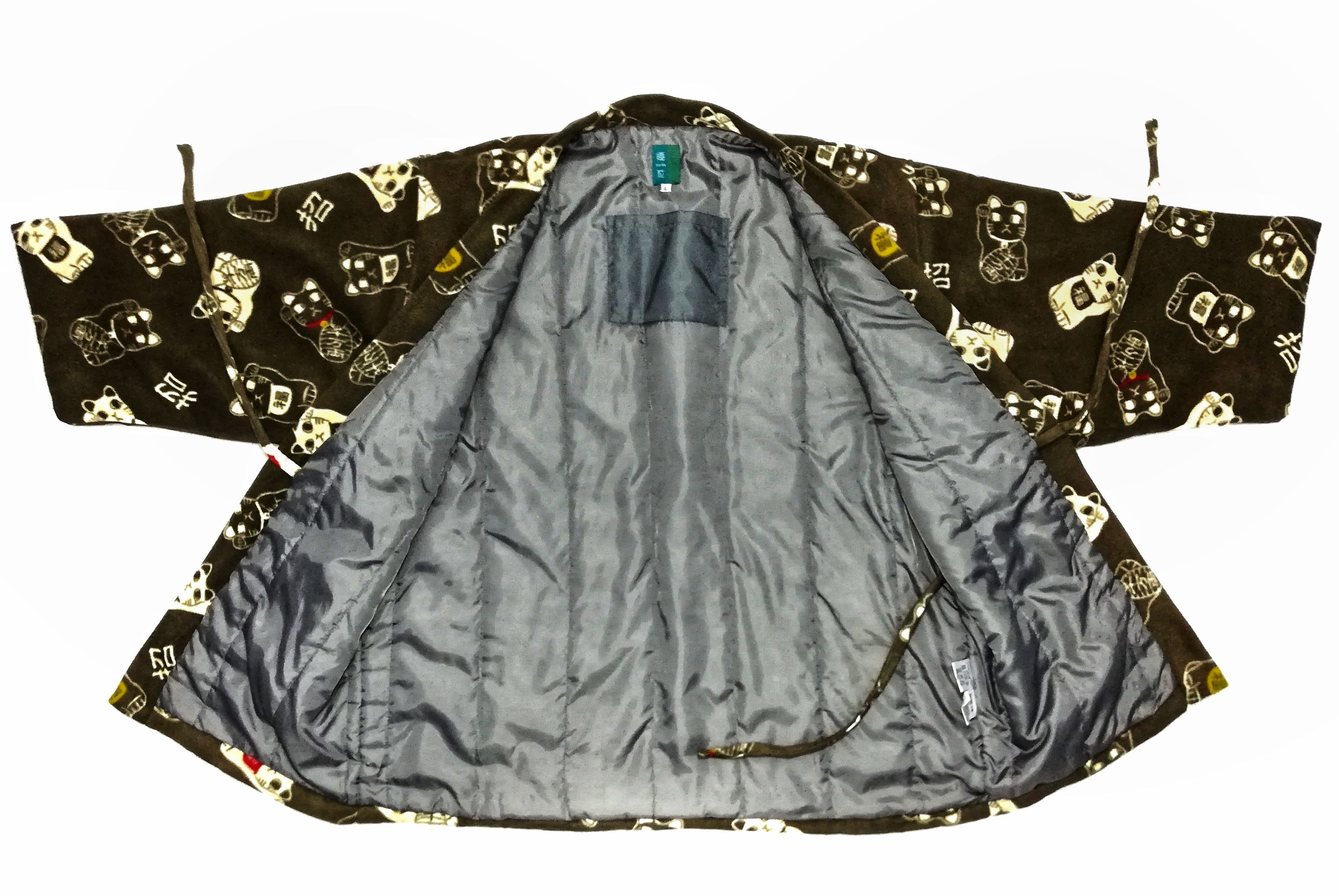 Japanese Brand 🔥Hanten Traditional Light Puffer Kimono Fleece Cat Print Size US L / EU 52-54 / 3 - 4 Thumbnail