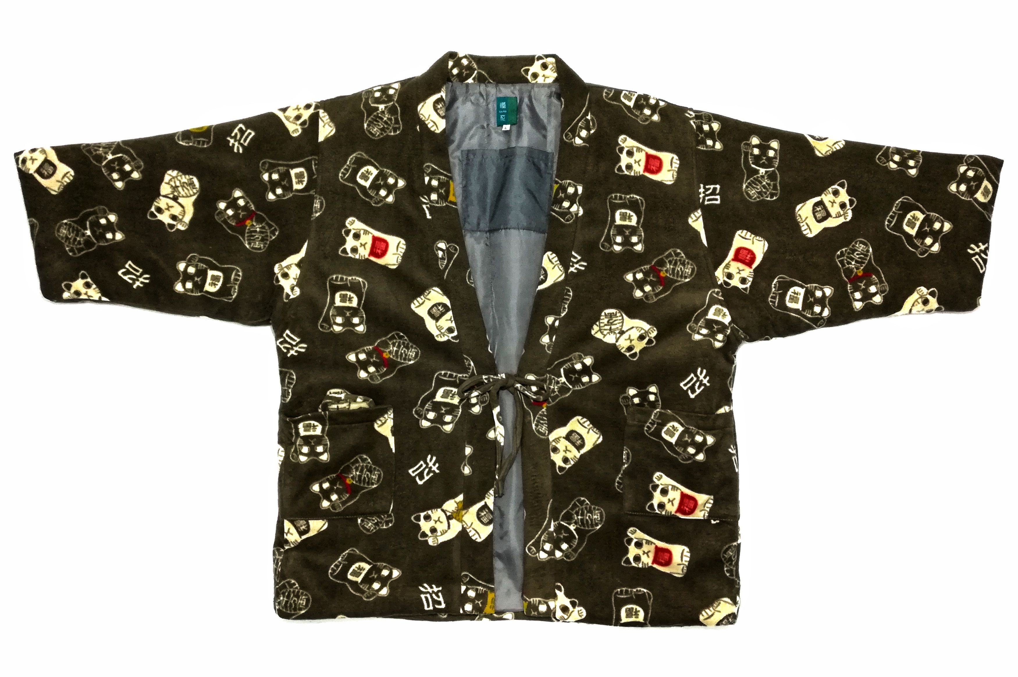 Japanese Brand 🔥Hanten Traditional Light Puffer Kimono Fleece Cat Print Size US L / EU 52-54 / 3 - 3 Thumbnail