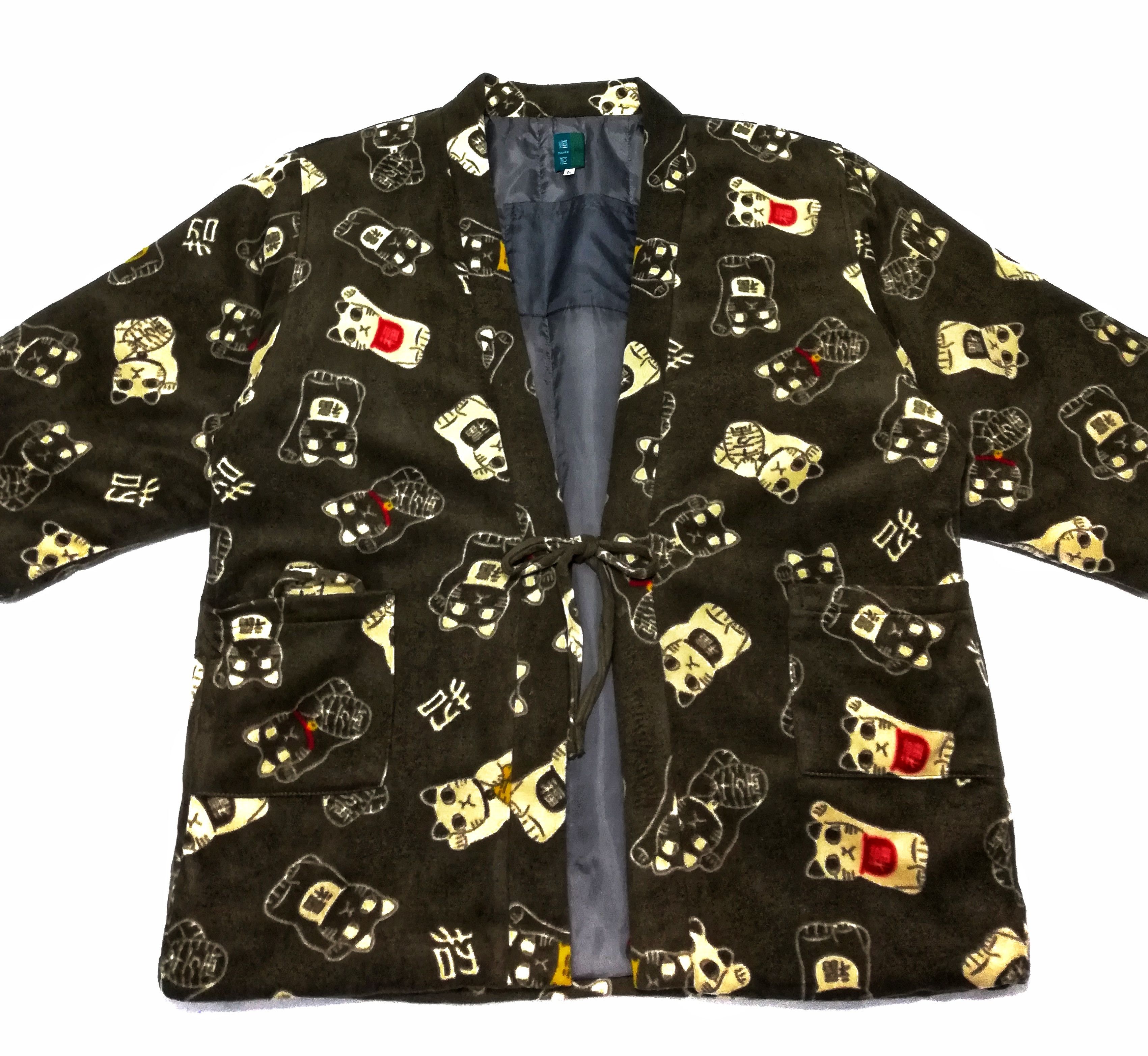 Japanese Brand 🔥Hanten Traditional Light Puffer Kimono Fleece Cat Print Size US L / EU 52-54 / 3 - 2 Thumbnail