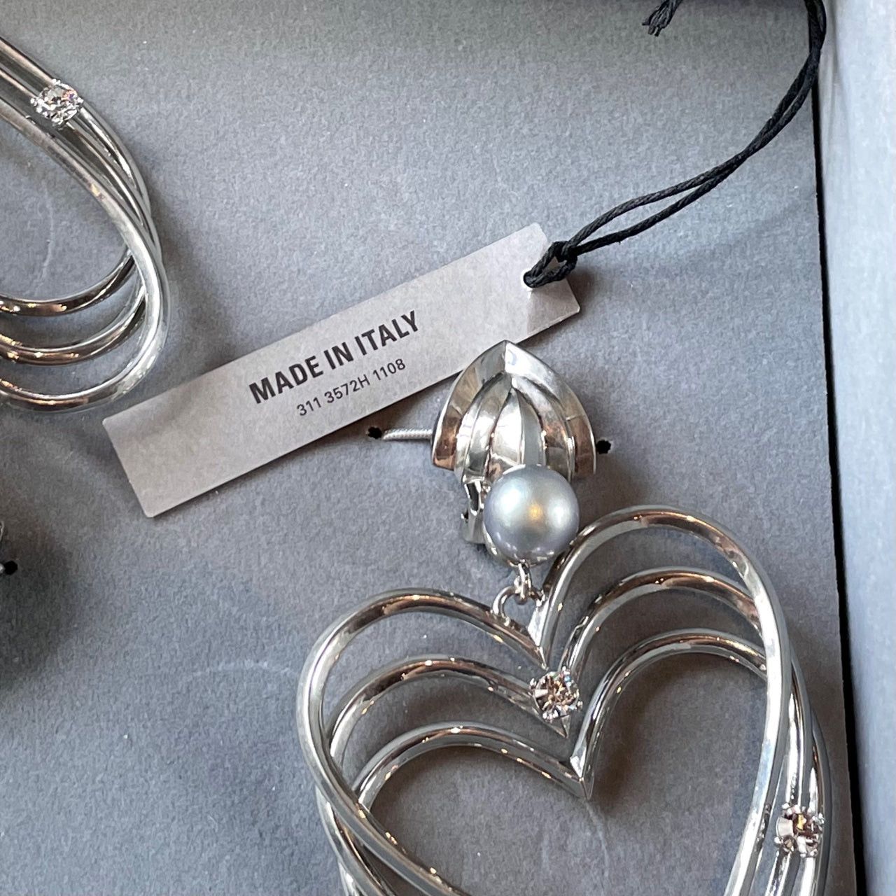Balenciaga Balenciaga Silver Crystals Pearl Triple Hearts Earring Size ONE SIZE - 3 Thumbnail