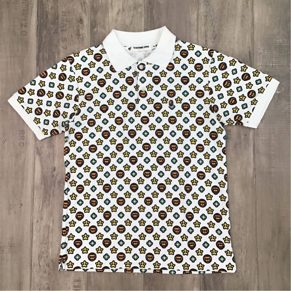 Pre-owned Bape Milo Monogram Pattern Polo Shirt In White