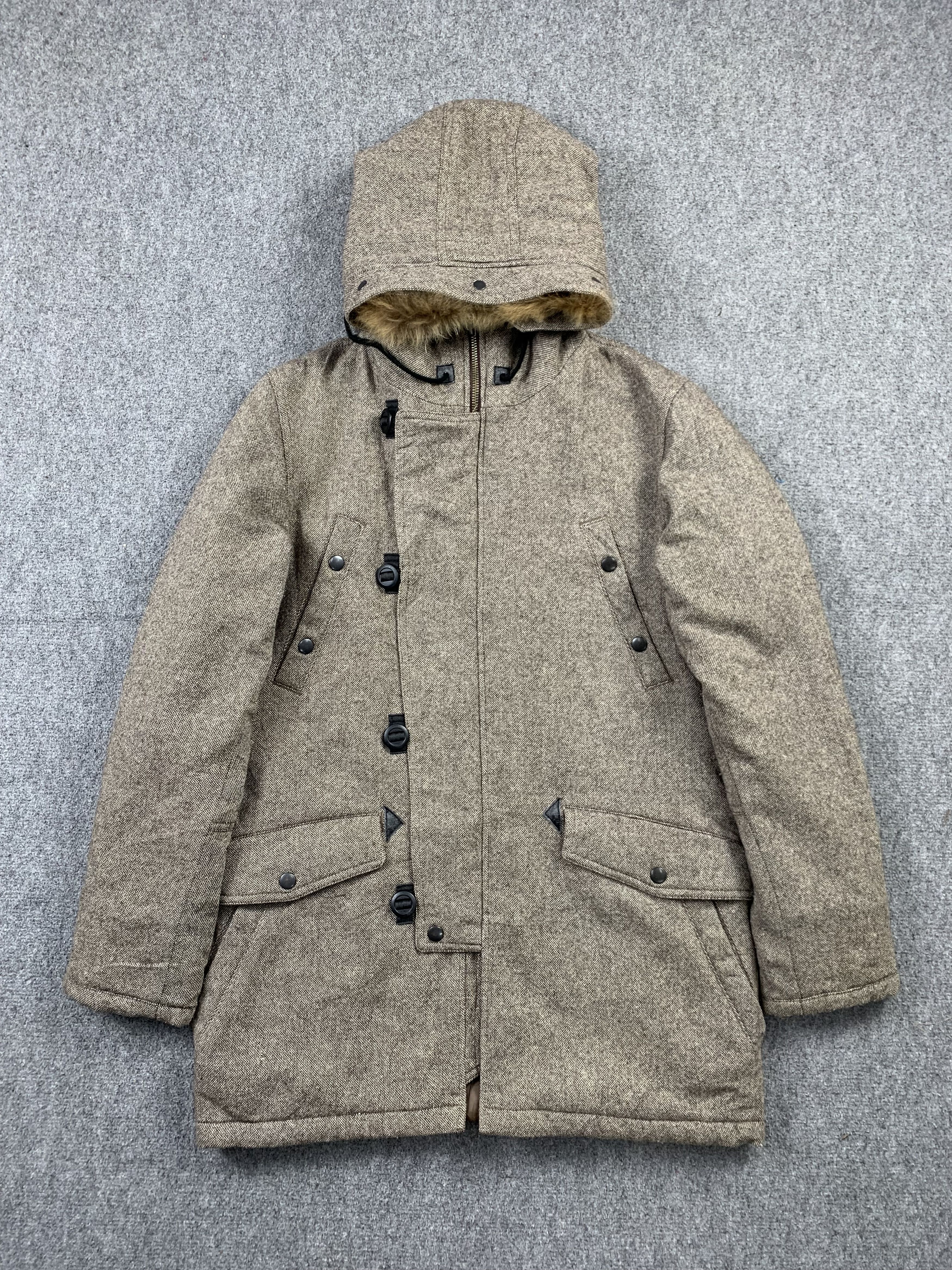 image of If Six Was Nine x Vintage Boycott Wool Fur Quilted Hoodie Parka Jacket, Men's (Size Medium)