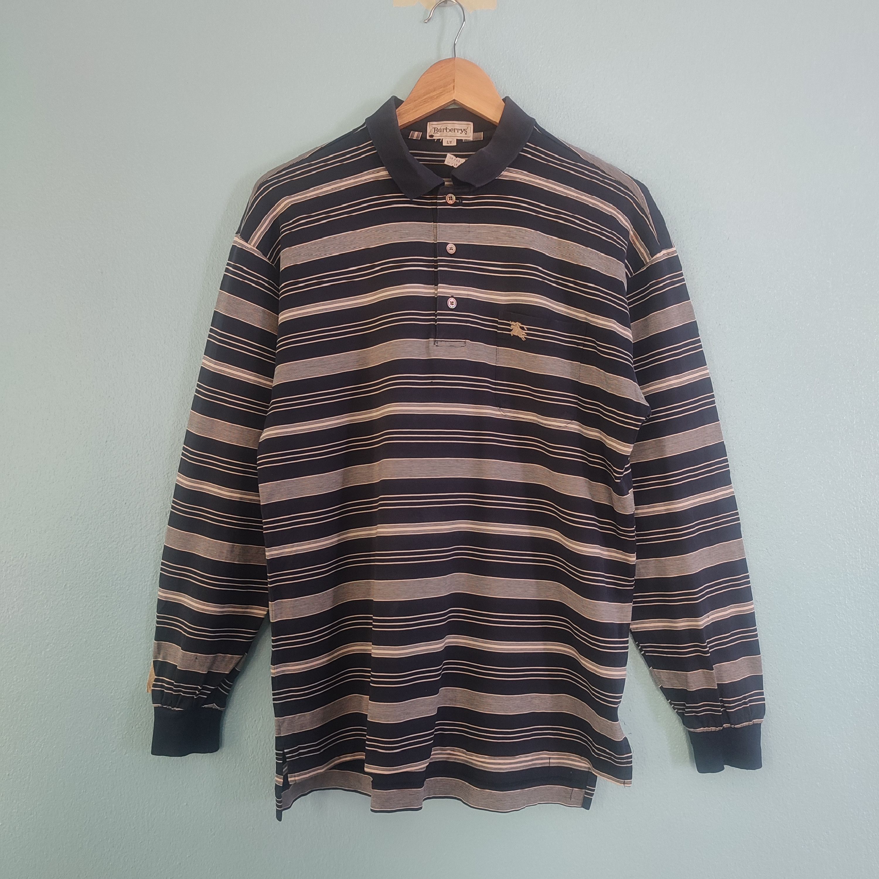 BURBERRY Luxury Brand Stripes Design Long Sleeve Polos