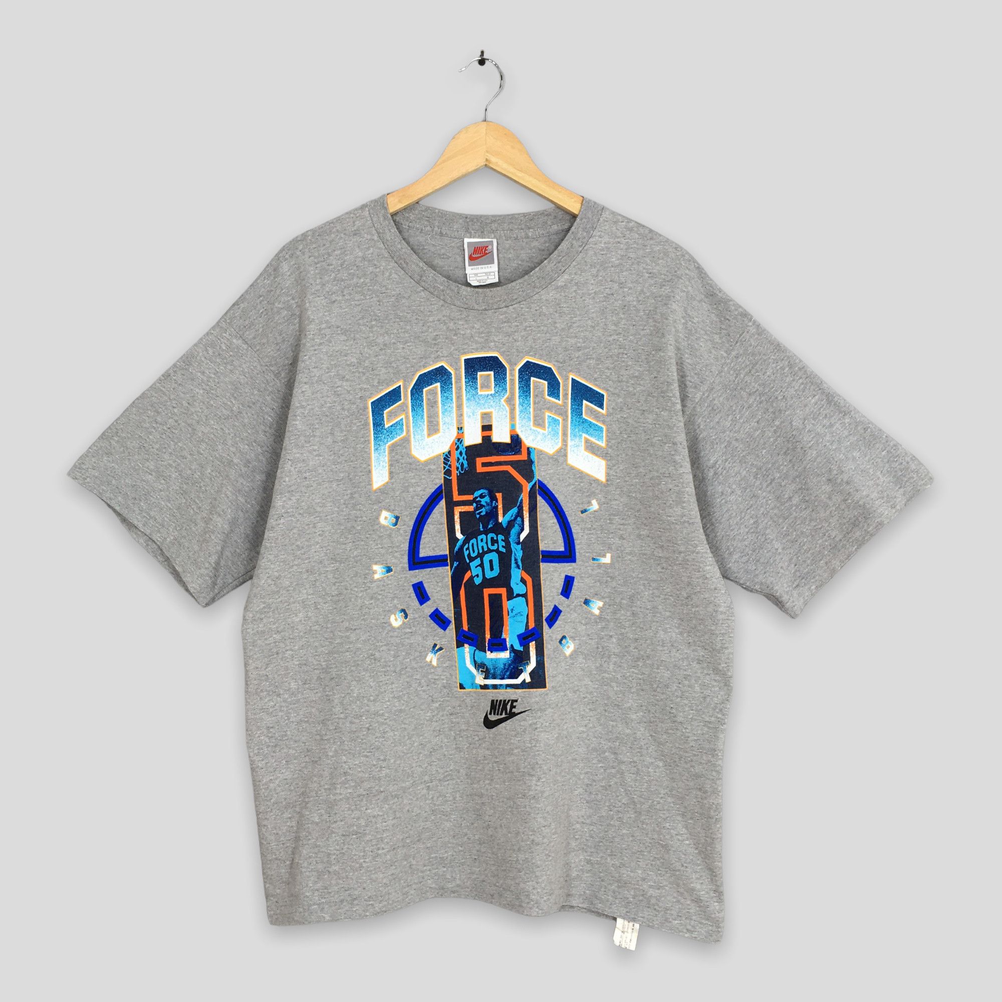 image of Vintage 90's Nike Force Nba Basketball T Shirt Large in Grey, Men's