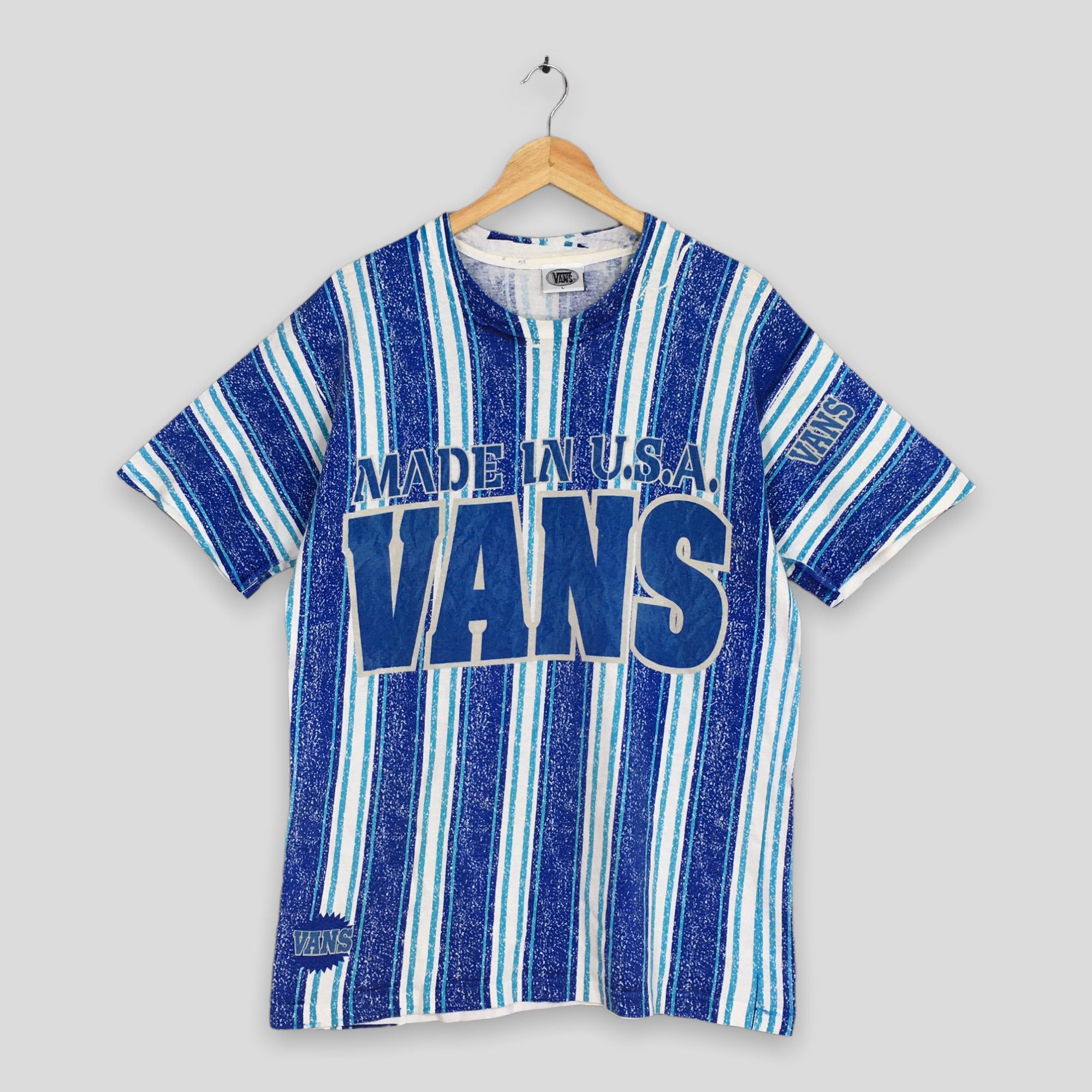 image of Made In USA x Vans Vintage Vans Usa Stripes T Shirt Medium in Blue, Men's