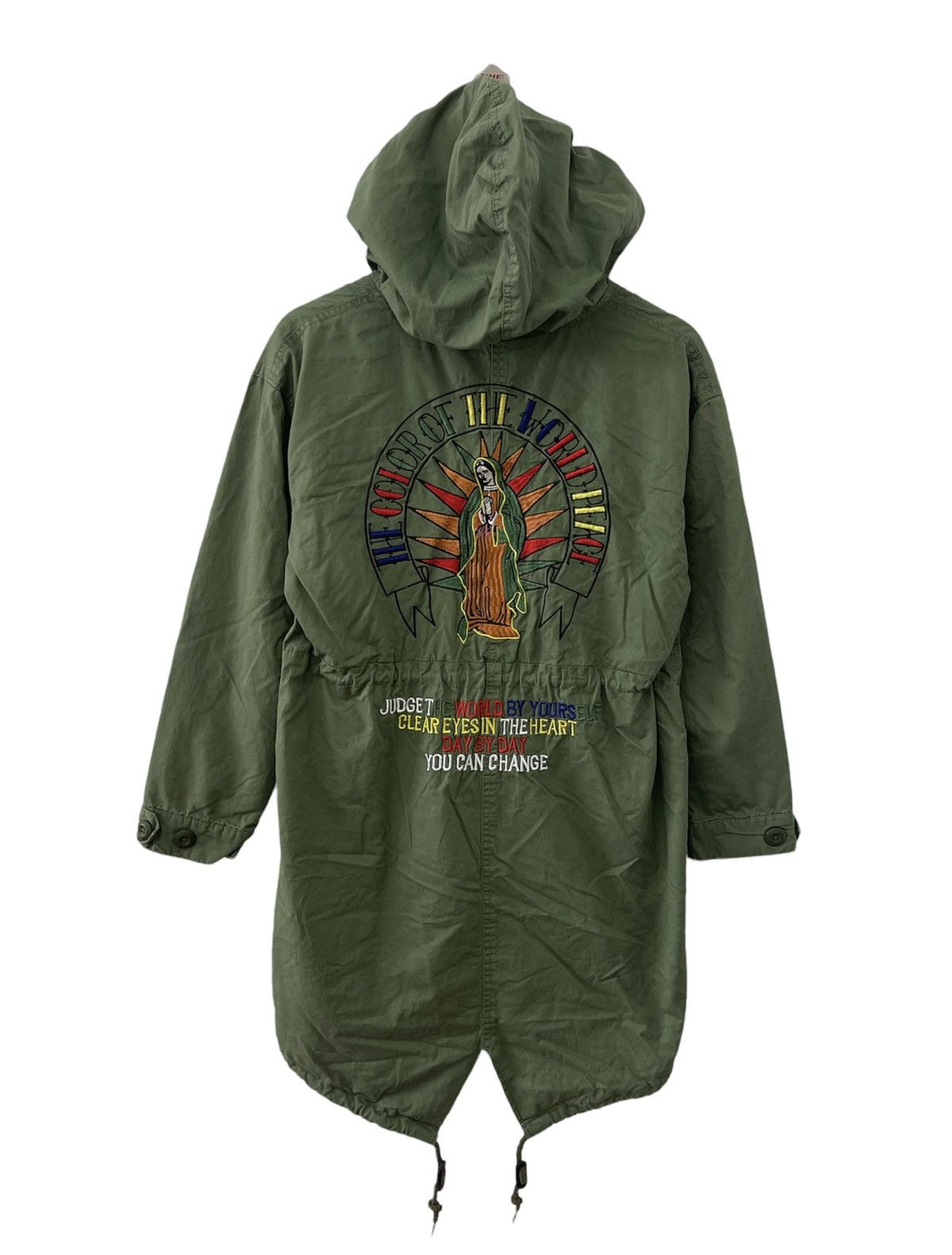 Japanese Brand × Vintage Vintage Our Lady Of Guedalupe Religion Big Logo Long Jacket Size US S / EU 44-46 / 1 - 1 Thumbnail