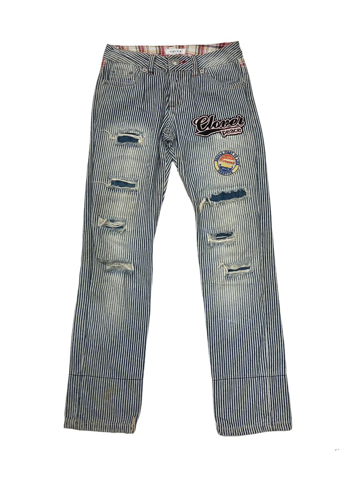 Japanese Brand Hickory Stripe Patched Distressed Denim Size US 30 / EU 46 - 1 Thumbnail