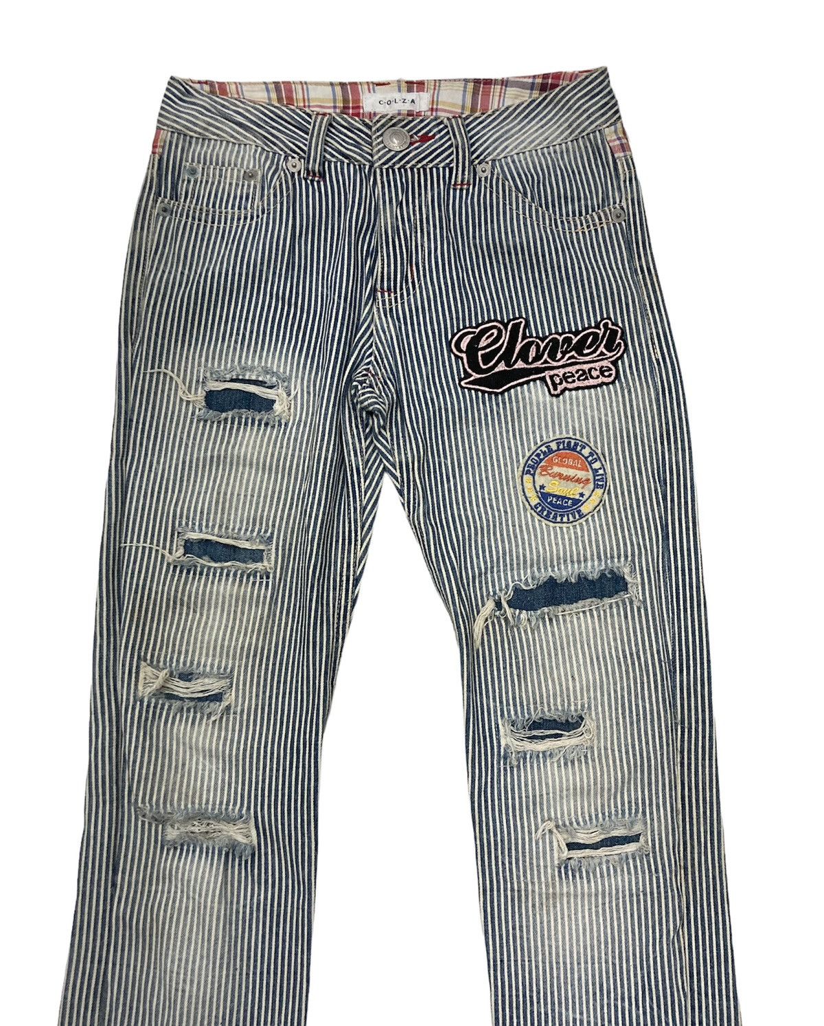 Japanese Brand Hickory Stripe Patched Distressed Denim Size US 30 / EU 46 - 2 Thumbnail
