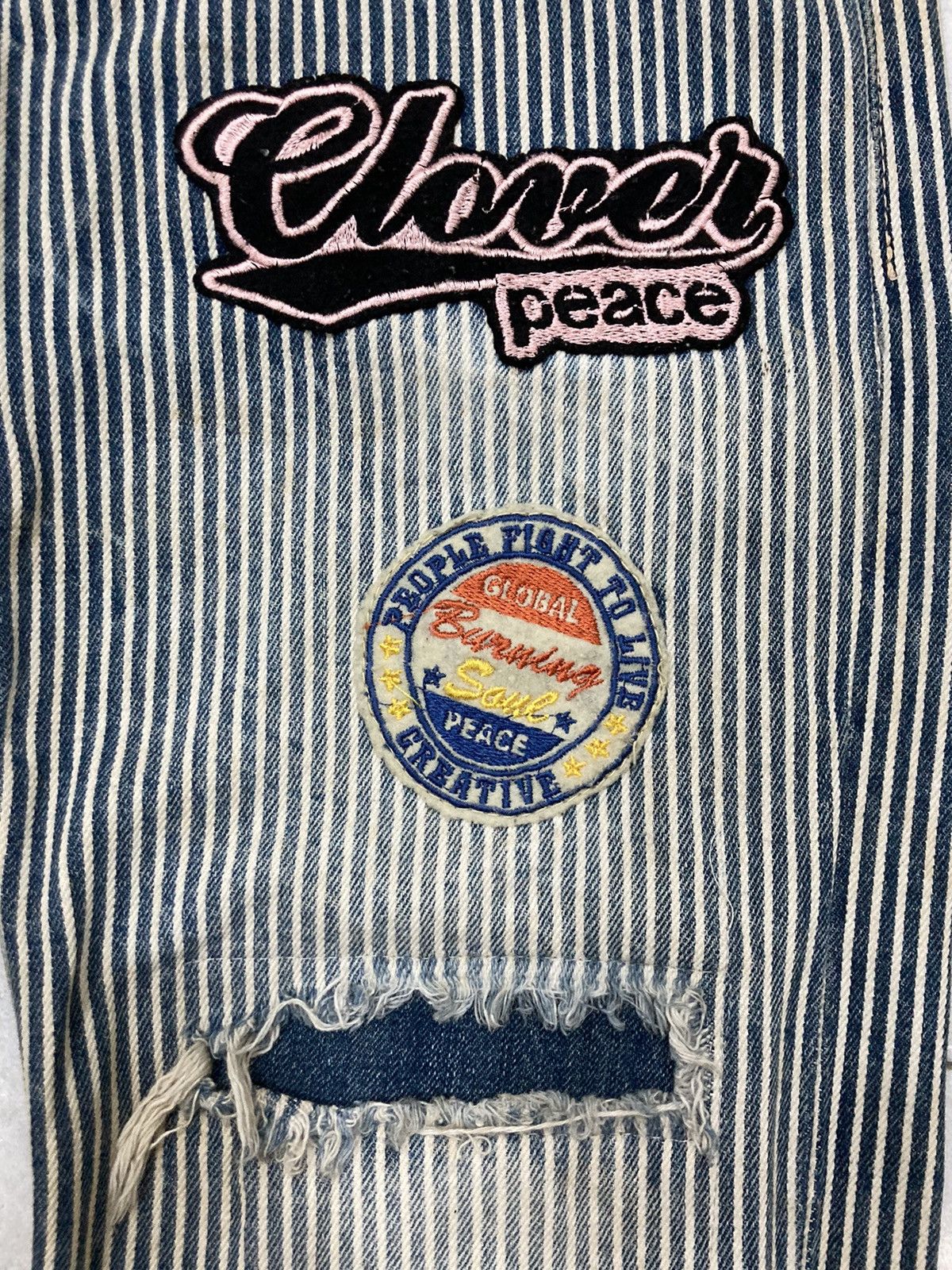 Japanese Brand Hickory Stripe Patched Distressed Denim Size US 30 / EU 46 - 6 Thumbnail