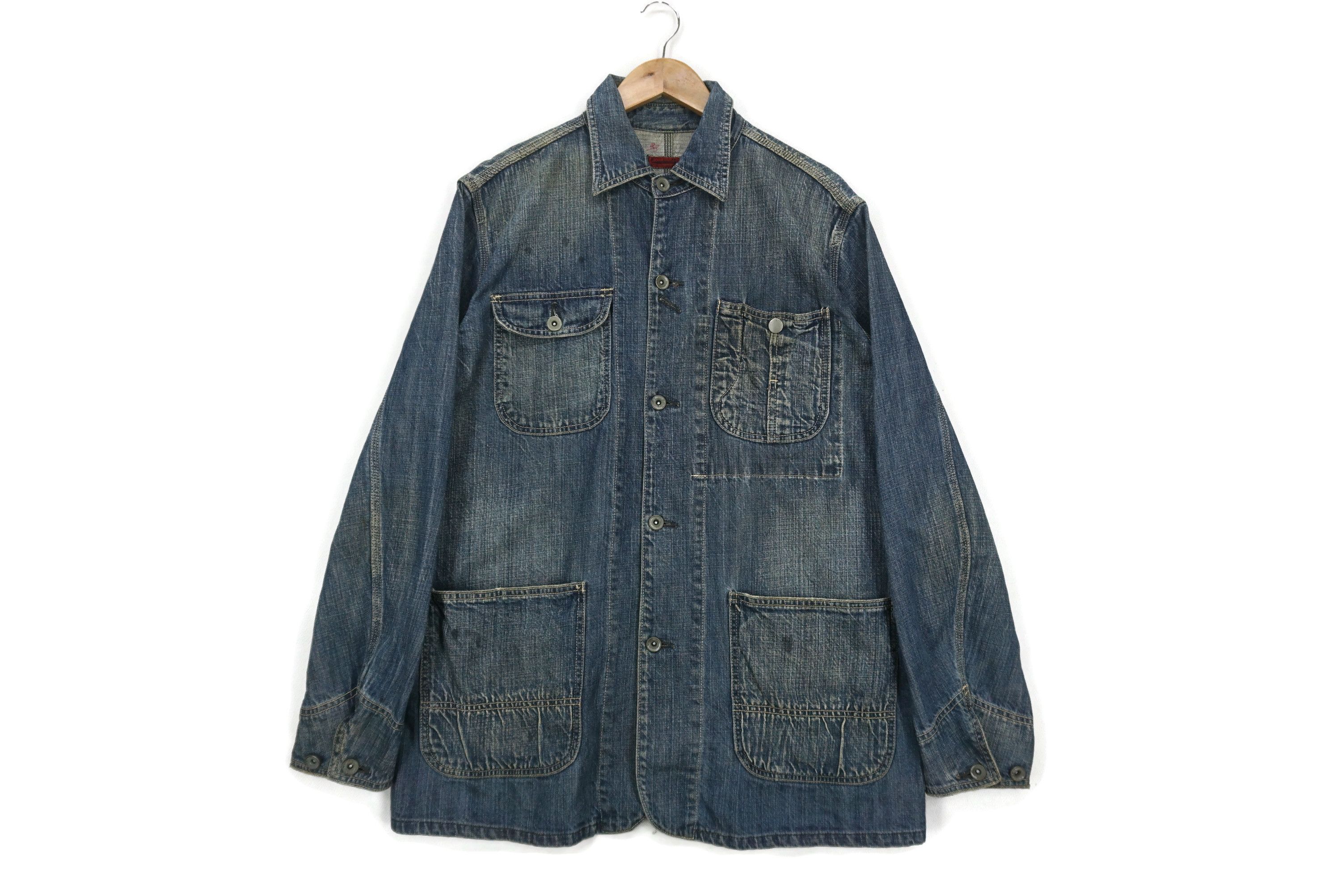 image of John Bull x Military Denim Jacket Japanese Trucker Military Barn Loco Jacket in Blue (Size Medium)