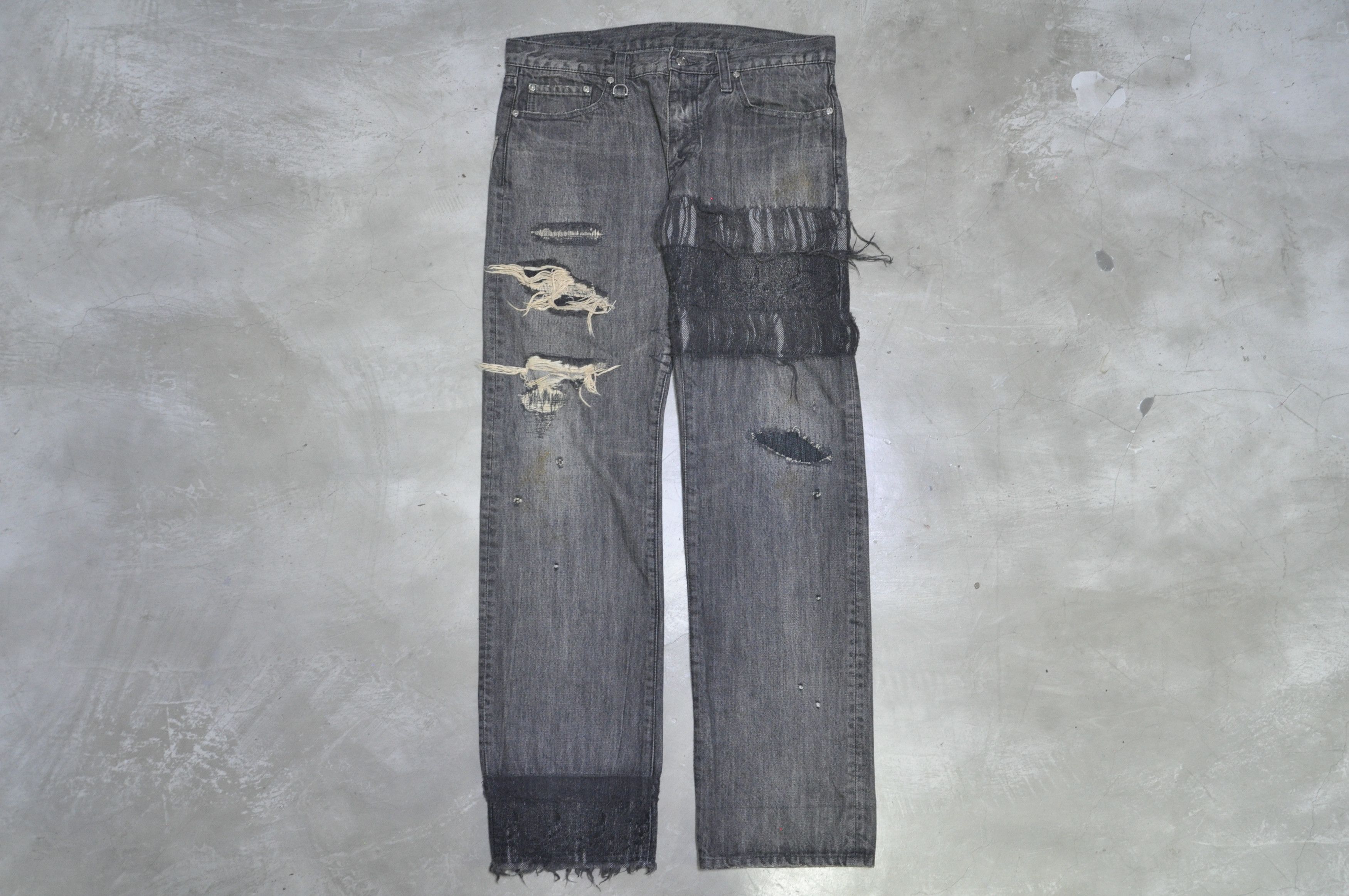 Image of Mastermind Japan - S/s 09 - Ace-High Damaged Denim Jean in Grey, Men's (Size 34)