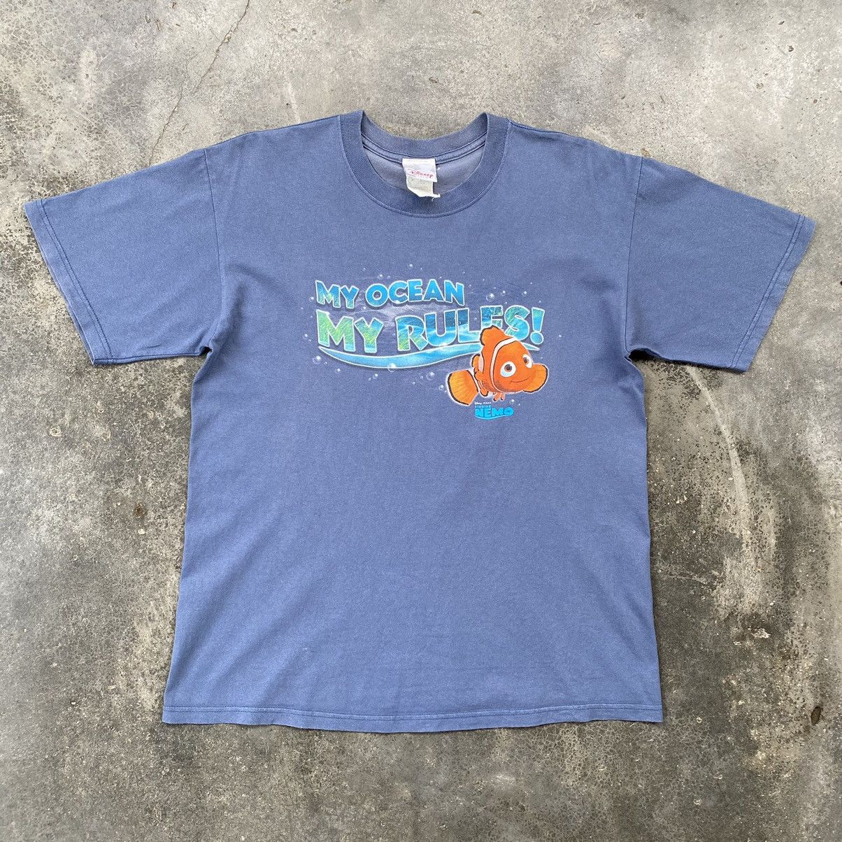 image of Vintage Disney Finding Nemo Movie Tees in Faded Blue, Men's (Size Medium)