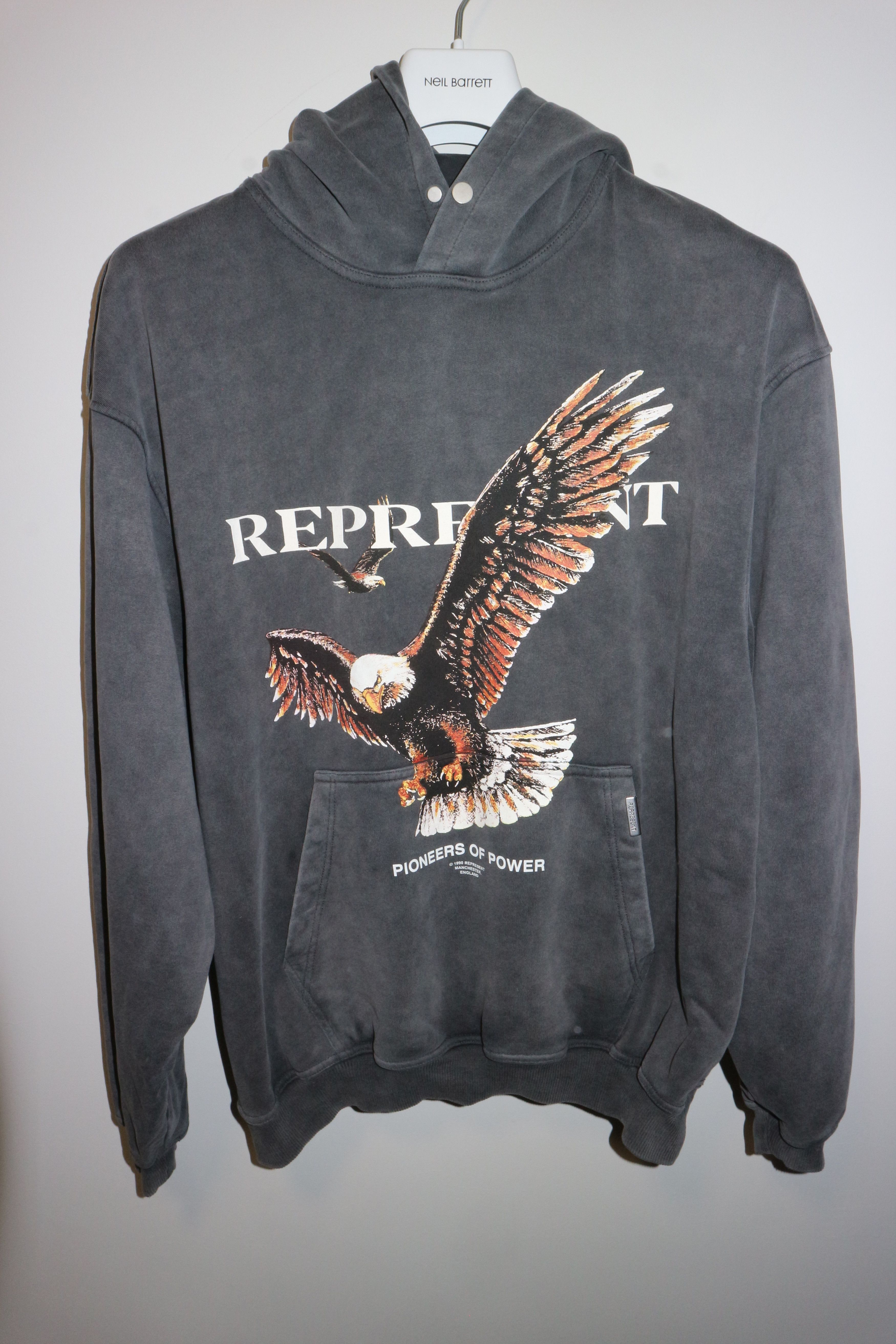 image of Represent Clo Pioneers Of Power Print Hoodie in Vintage Grey, Men's (Size XL)