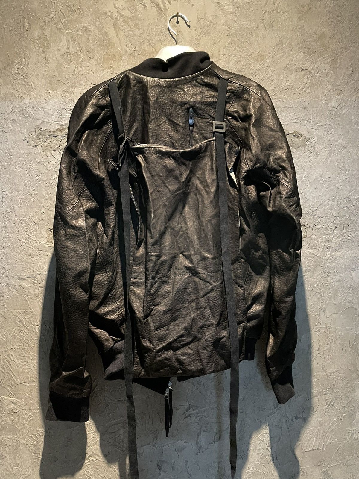 image of Boris Bidjan Saberi Leather Jacket With A Backpack XL in Black, Men's