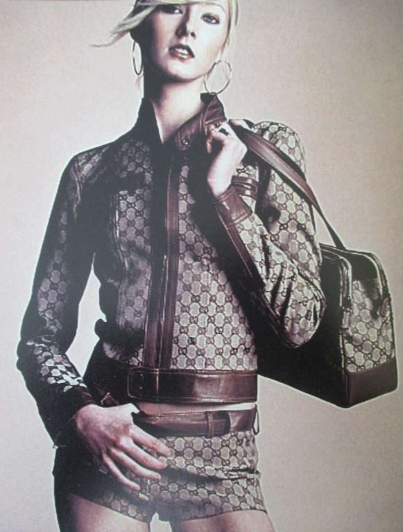 image of Gucci - Tf - F/w 00 - GG Canvas W/ Leather Trim Moto Jacket in Black, Women's (Size 30)