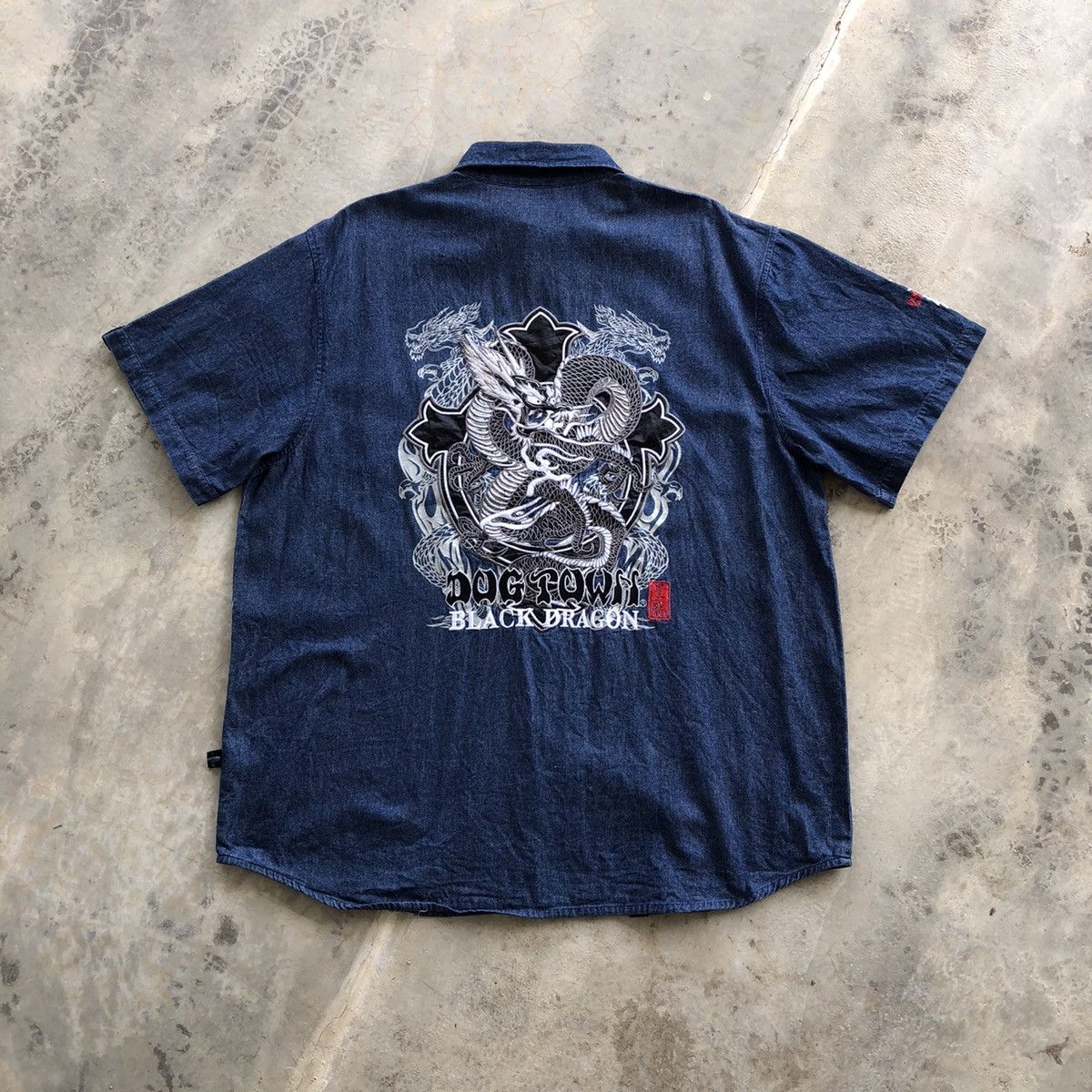 DOGTOWN Black Dragon Rare Embroidery Design Button Shirt