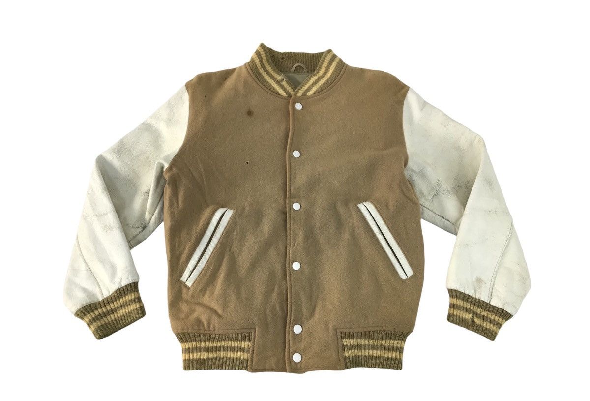 Japanese Brand AX Simple Varsity Jacket Quilted Snap Button Leather Sleeve Size US M / EU 48-50 / 2 - 1 Thumbnail
