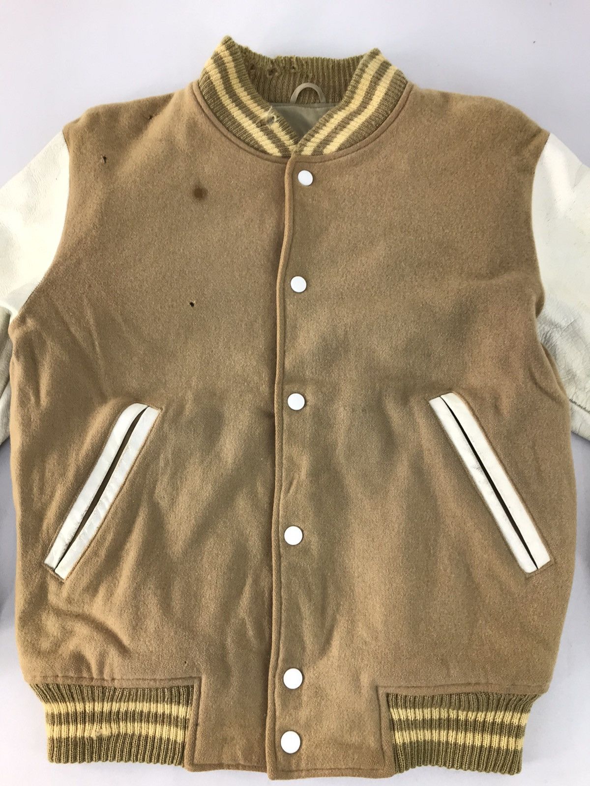 Japanese Brand AX Simple Varsity Jacket Quilted Snap Button Leather Sleeve Size US M / EU 48-50 / 2 - 3 Thumbnail