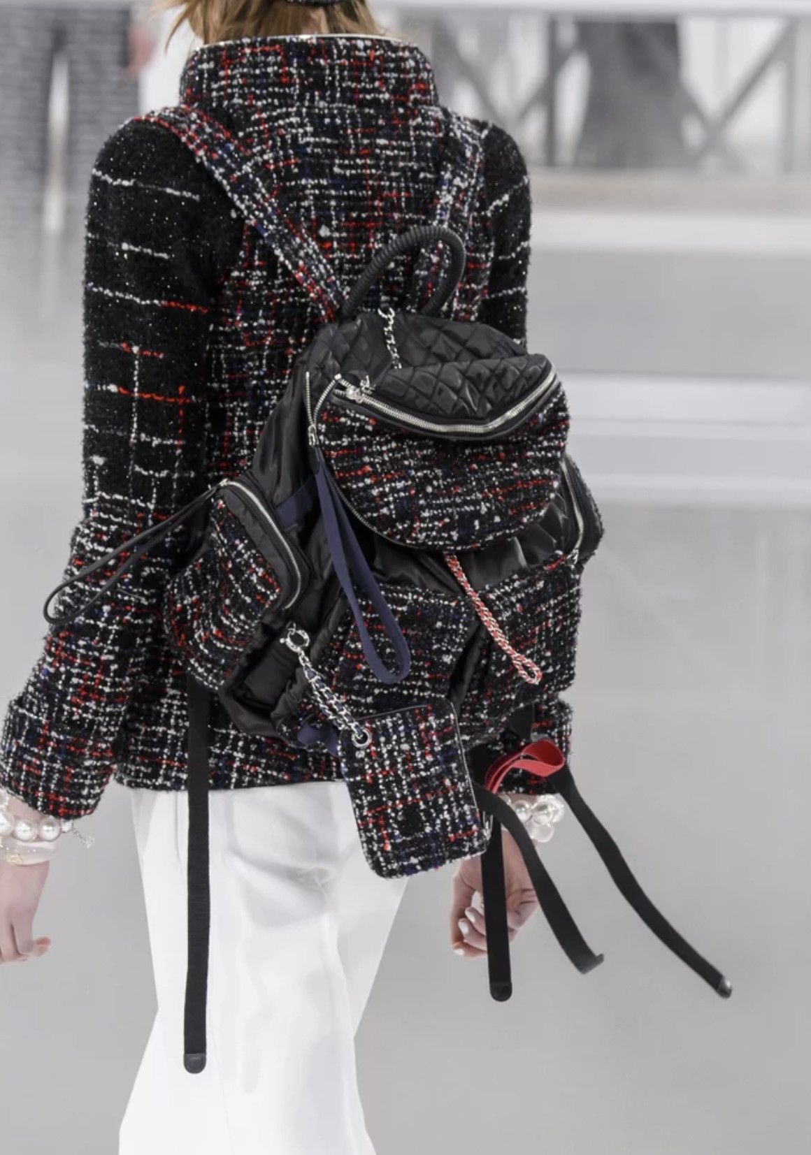 image of Chanel Tweed Backpack (Detachable ) + Waist Bag + Card Case in Black, Women's