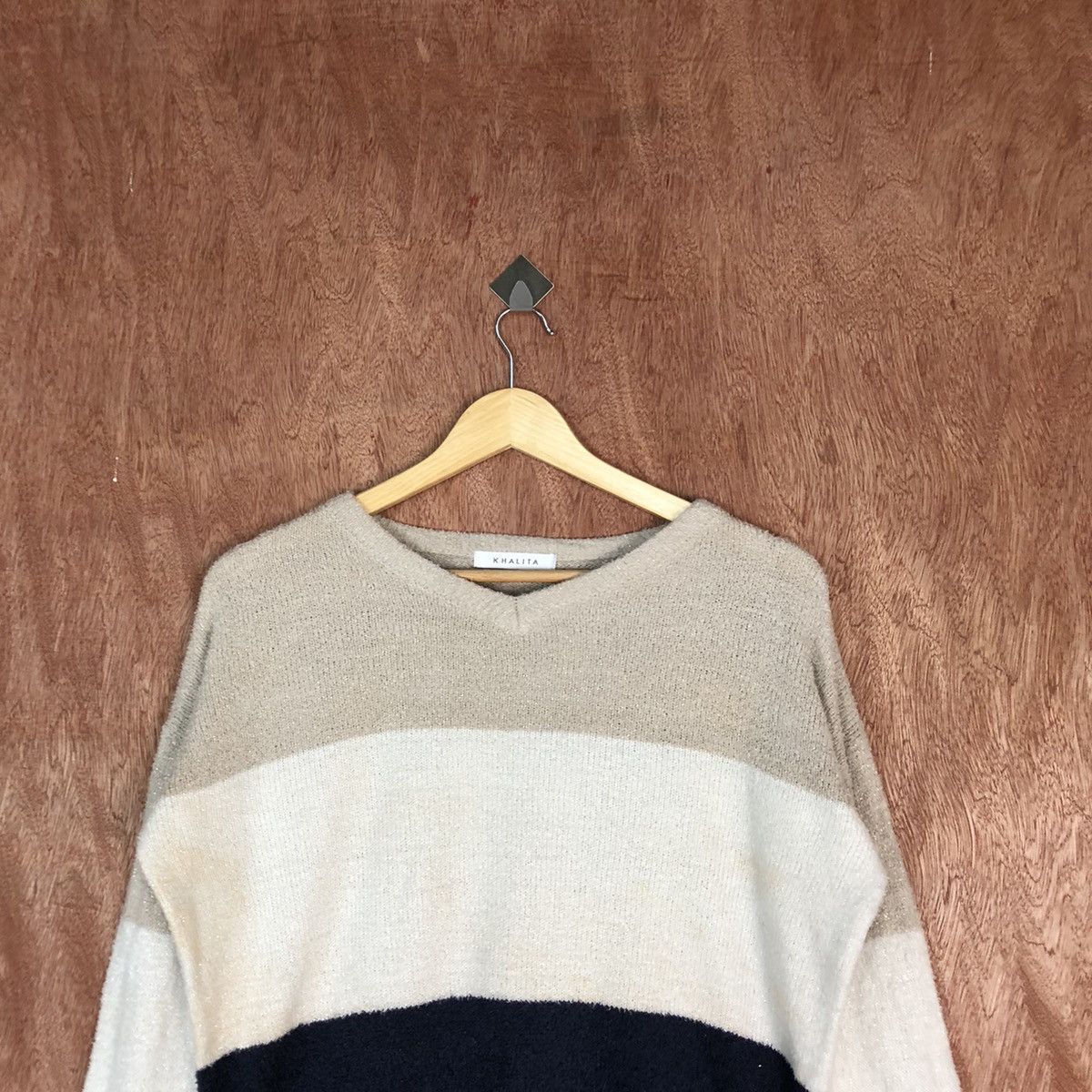 Japanese Brand Khalita Stripe fleece Shag Shaggy Fur Mohair Knitwear #6723 Size L / US 10 / IT 46 - 2 Thumbnail