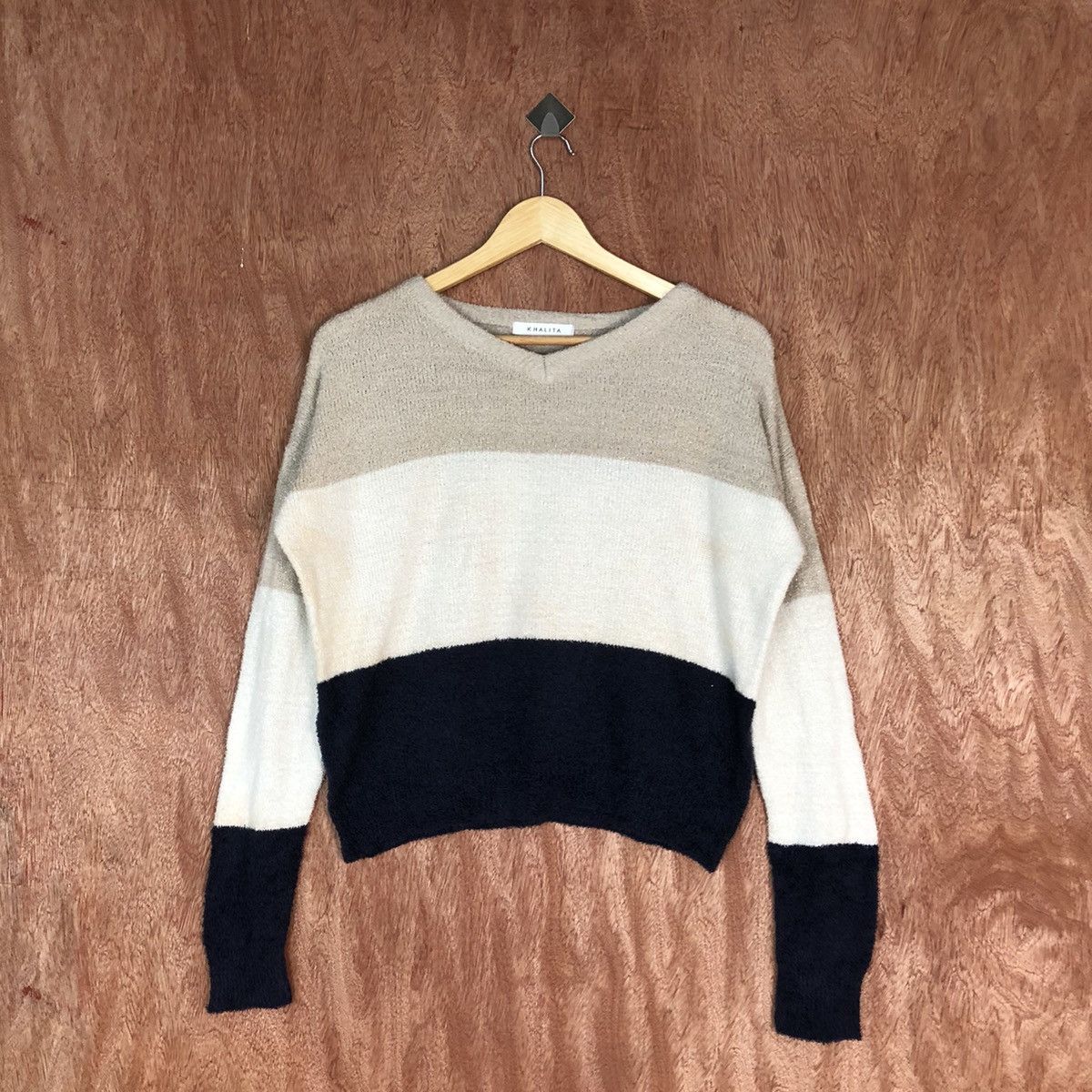Japanese Brand Khalita Stripe fleece Shag Shaggy Fur Mohair Knitwear #6723 Size L / US 10 / IT 46 - 1 Thumbnail