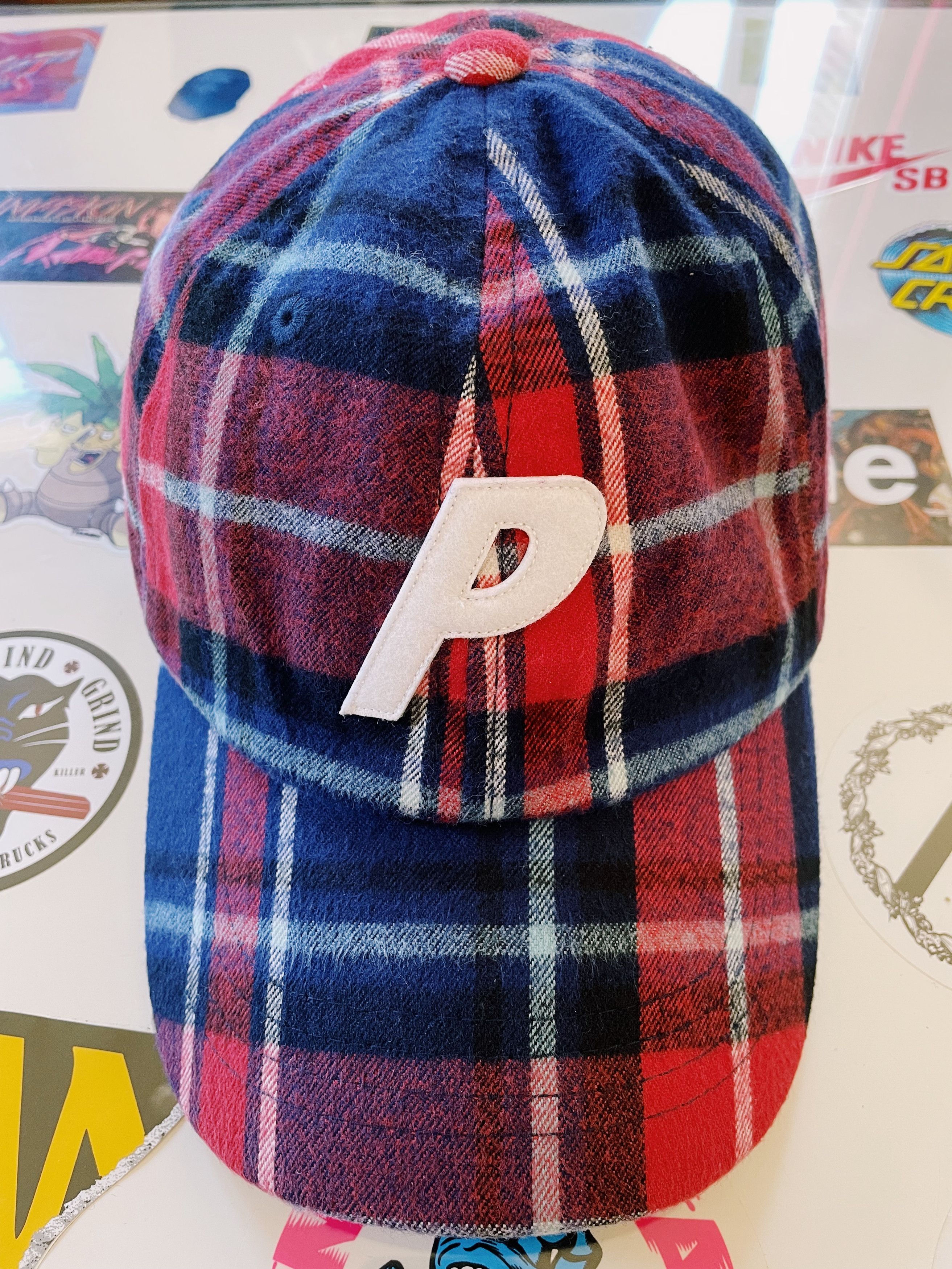 image of Palace P 6-Panel Flannel Cap Red / Blue in Red/Blue, Men's