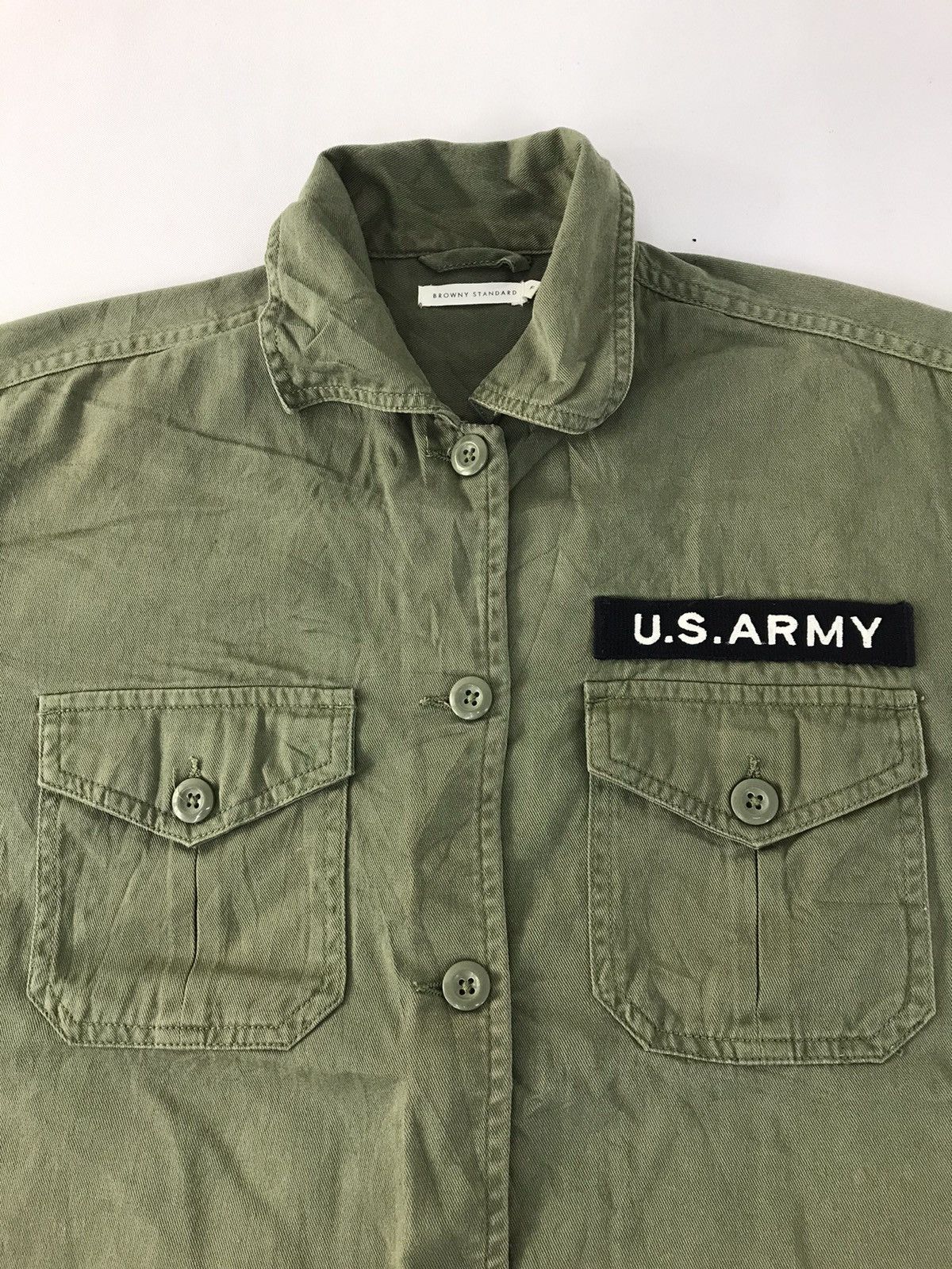 Vintage US Army Olive Green Khakis Button Up Shirt Sergeant Size US S / EU 44-46 / 1 - 3 Thumbnail
