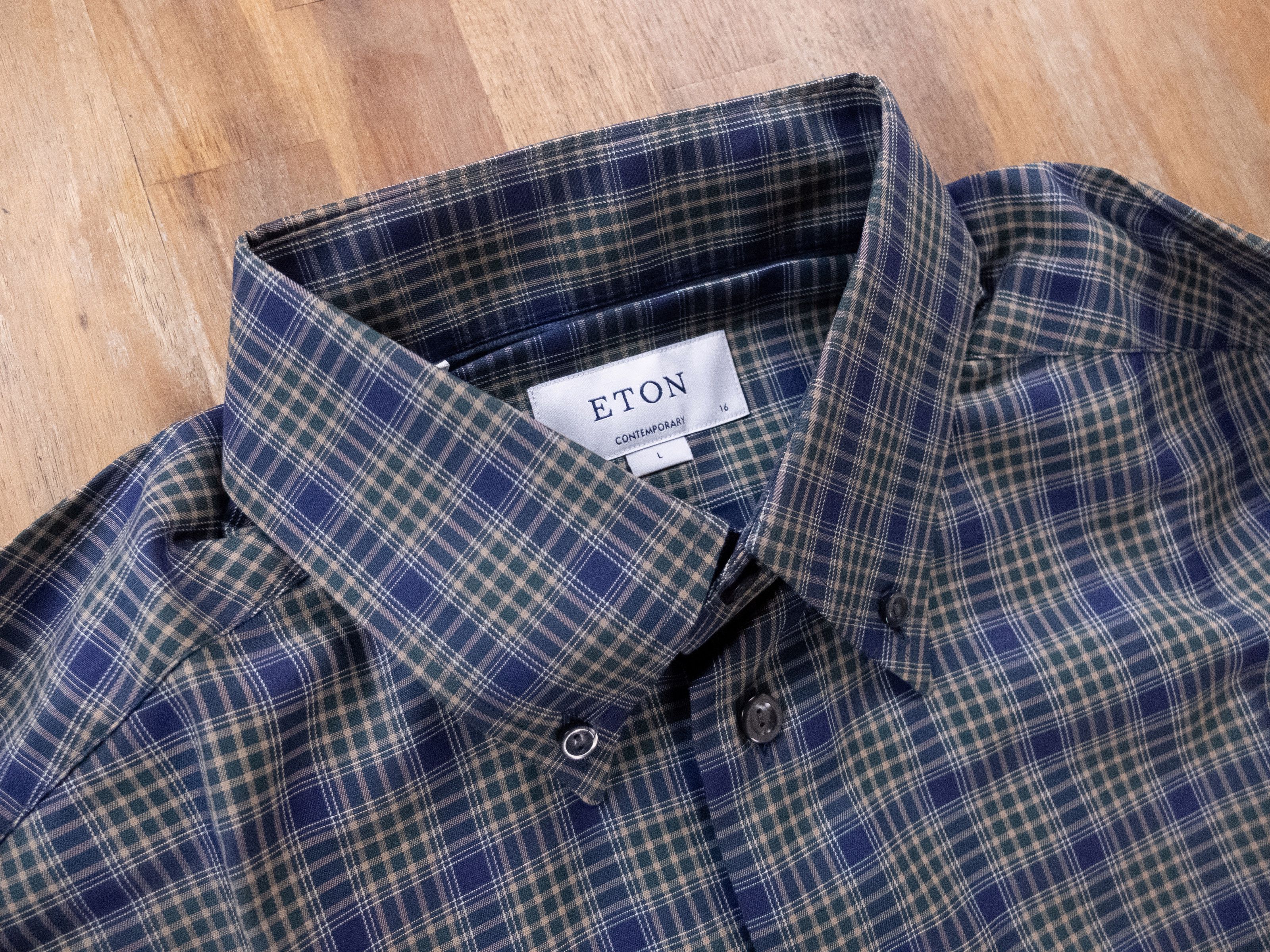Eton ETON navy blue & green Contemporary fit plaid shirt 41 16 Size US L / EU 52-54 / 3 - 2 Thumbnail
