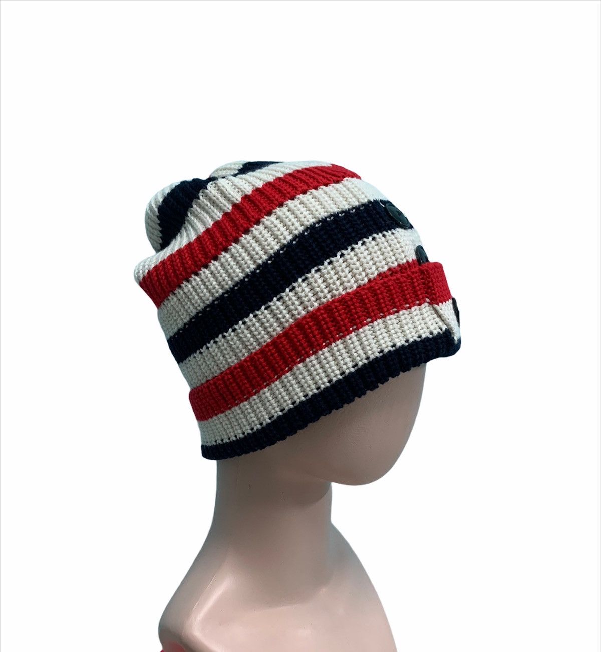 Beams Plus 🇯🇵 Crochet Knitted Beams Multicolor Striped Beanie Cap Size ONE SIZE - 2 Thumbnail