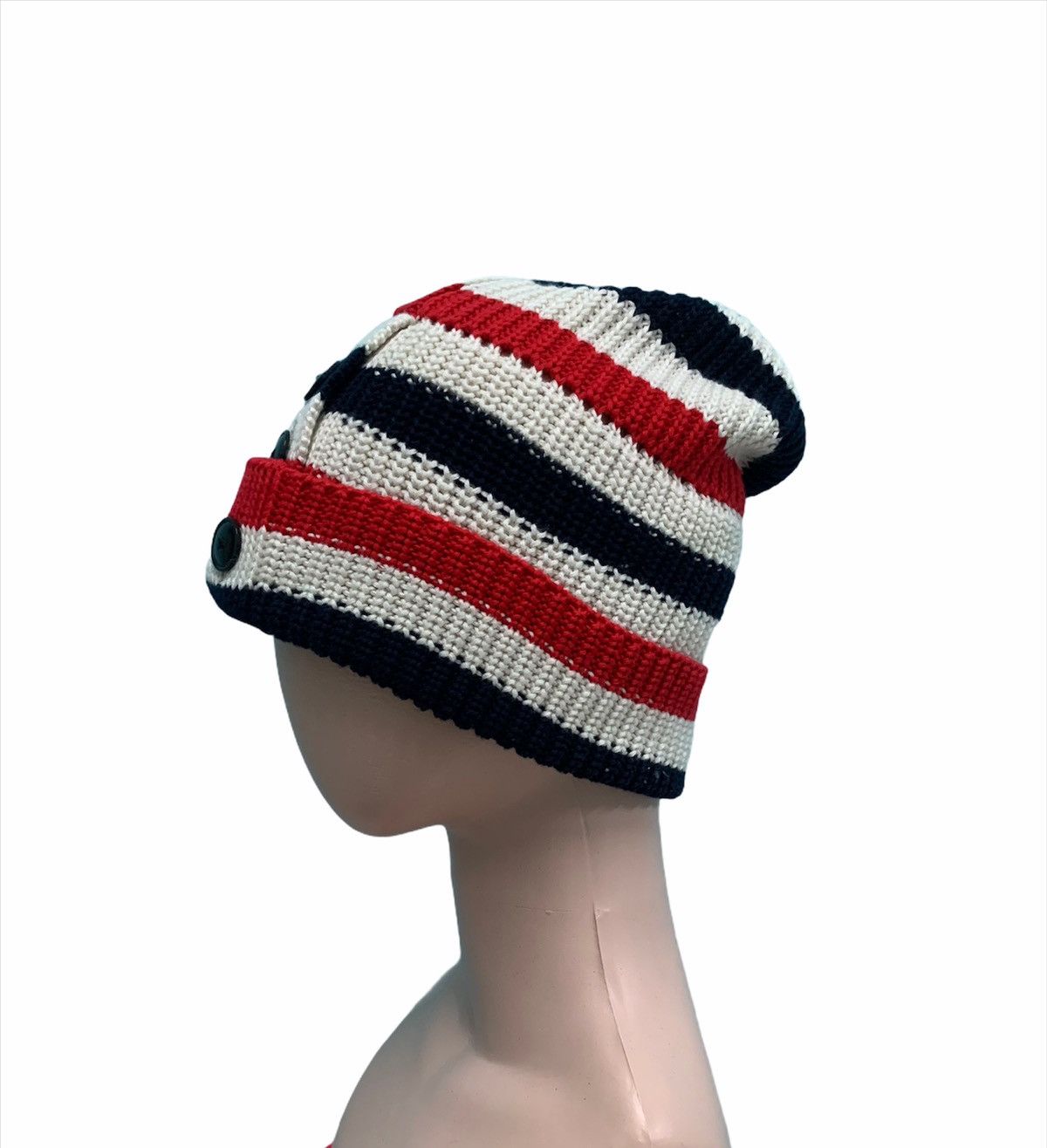 Beams Plus 🇯🇵 Crochet Knitted Beams Multicolor Striped Beanie Cap Size ONE SIZE - 3 Thumbnail