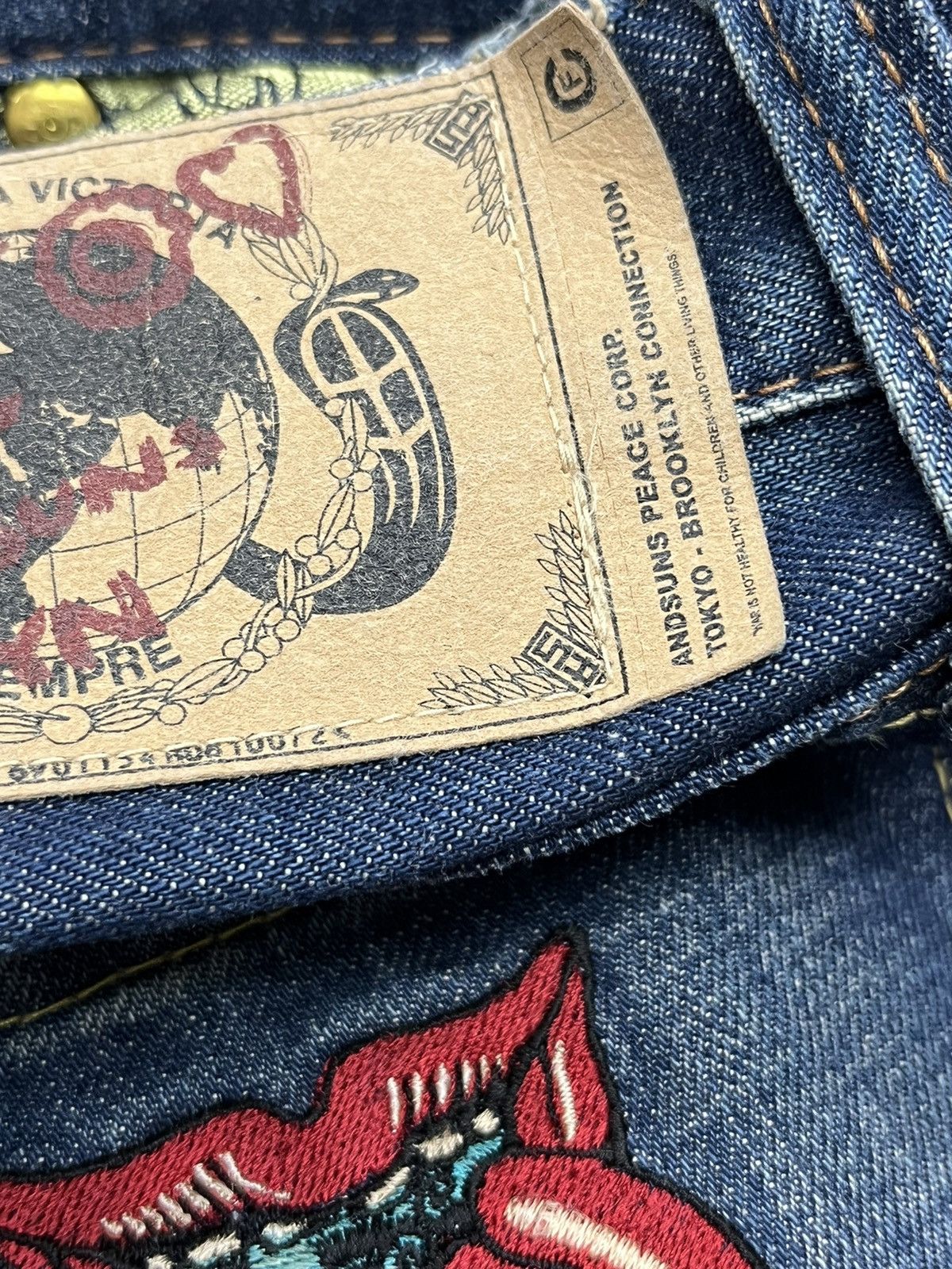 ANDSUNS 🔥DOPE🔥 ANDSUNS Peace Tokyo-Brooklyn Thrashed Denim Jeans Size US 32 / EU 48 - 21 Thumbnail