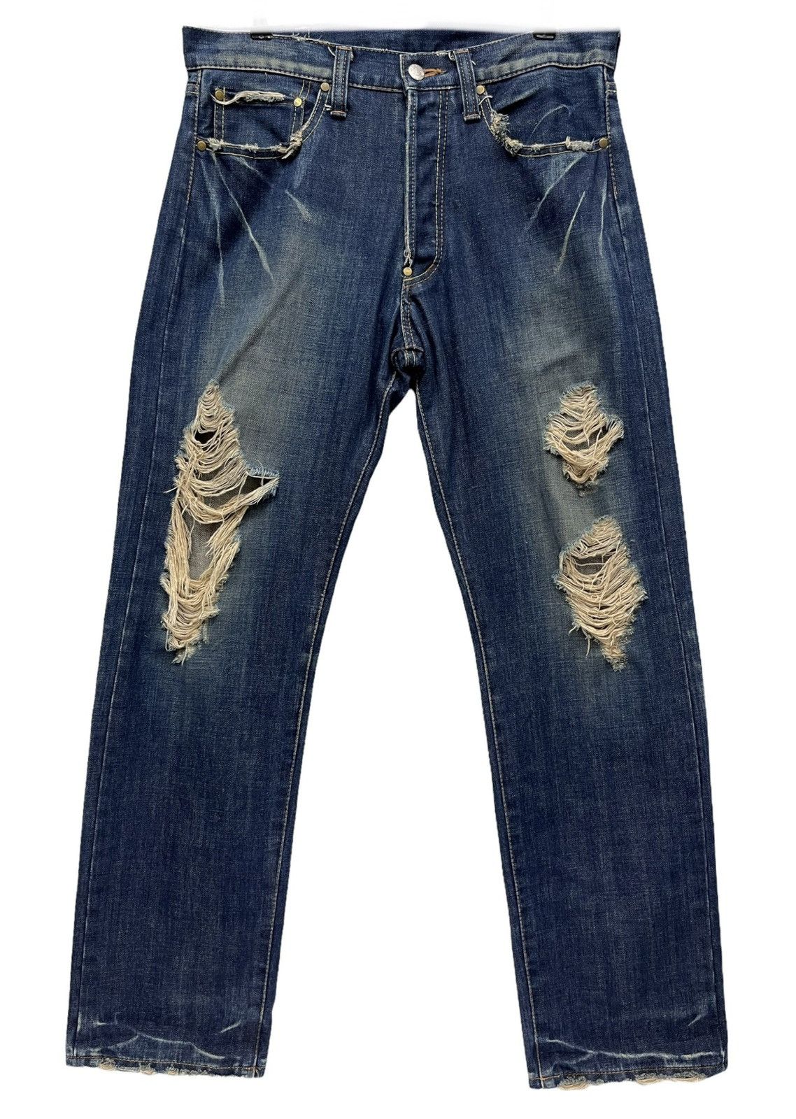 image of Dope Andsuns Peace Tokyo-Brooklyn Thrashed Denim Jeans in Blue, Men's (Size 32)