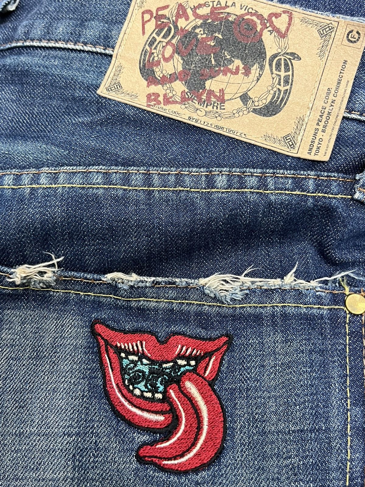 ANDSUNS 🔥DOPE🔥 ANDSUNS Peace Tokyo-Brooklyn Thrashed Denim Jeans Size US 32 / EU 48 - 12 Thumbnail